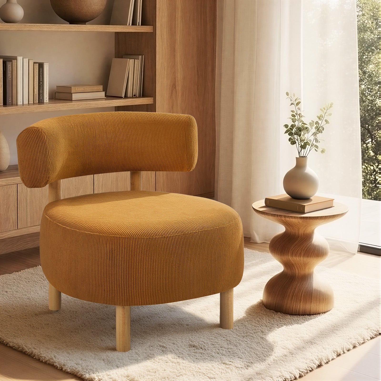 Oikiture Wooden Armchair Lounge Chair Velvet Accent Armchairs Orange - Sunyee