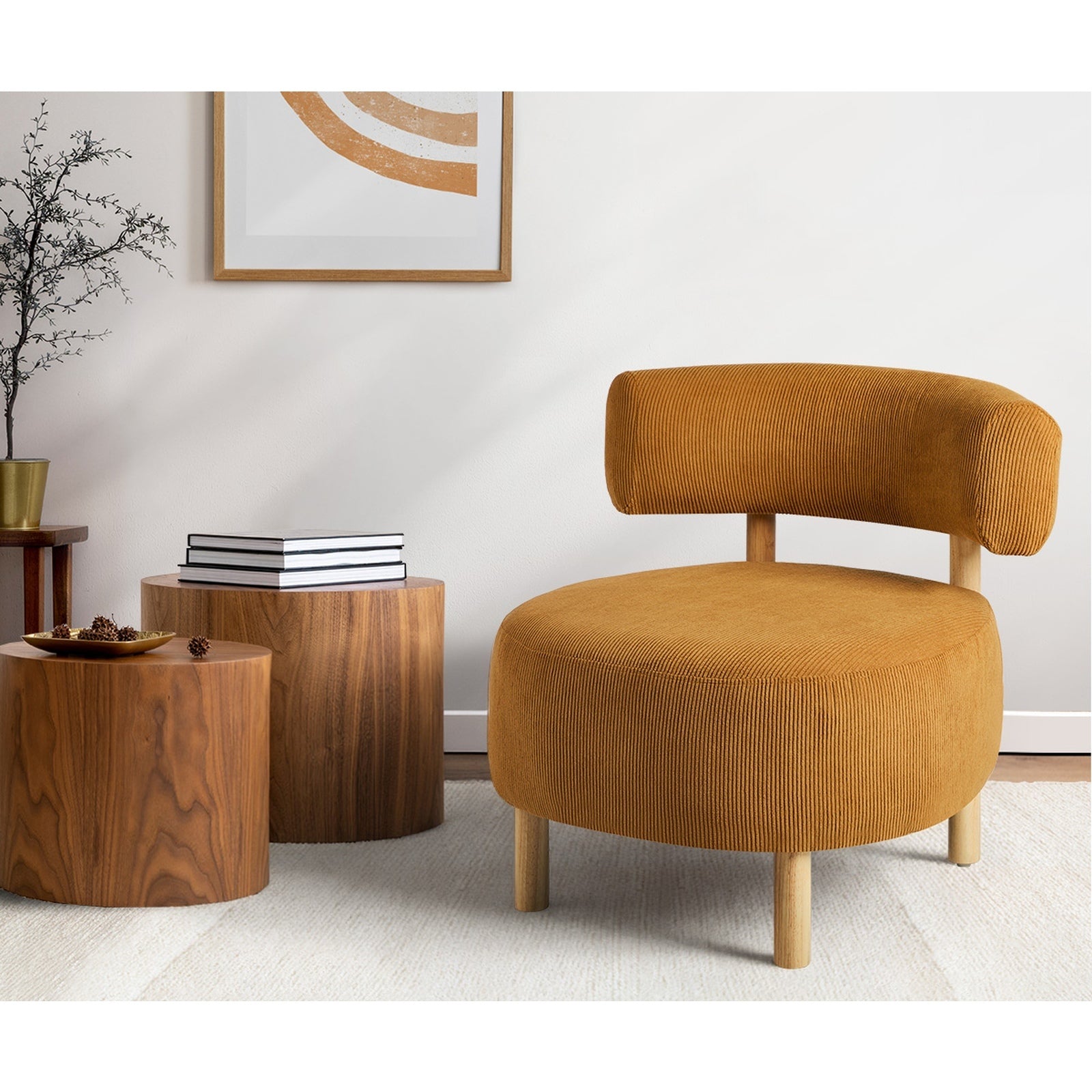 Oikiture 2x Wooden Armchair Lounge Chair Velvet Accent Armchairs Orange - Sunyee