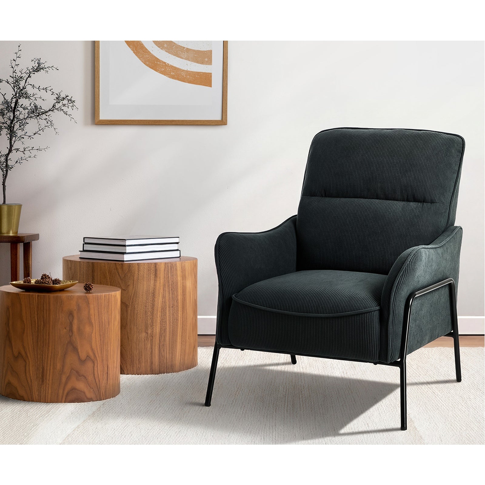 Oikiture Armchair Velvet Fabric Lounge Chair Accent Chair Grey - Sunyee