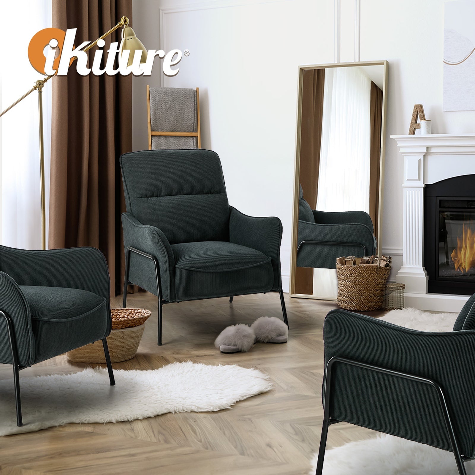 Oikiture Armchair Velvet Fabric Lounge Chair Accent Chair Grey - Sunyee