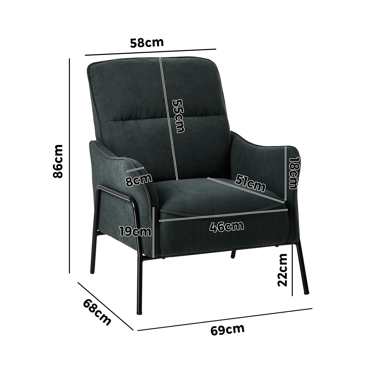 Oikiture Armchair Velvet Fabric Lounge Chair Accent Chair Grey - Sunyee