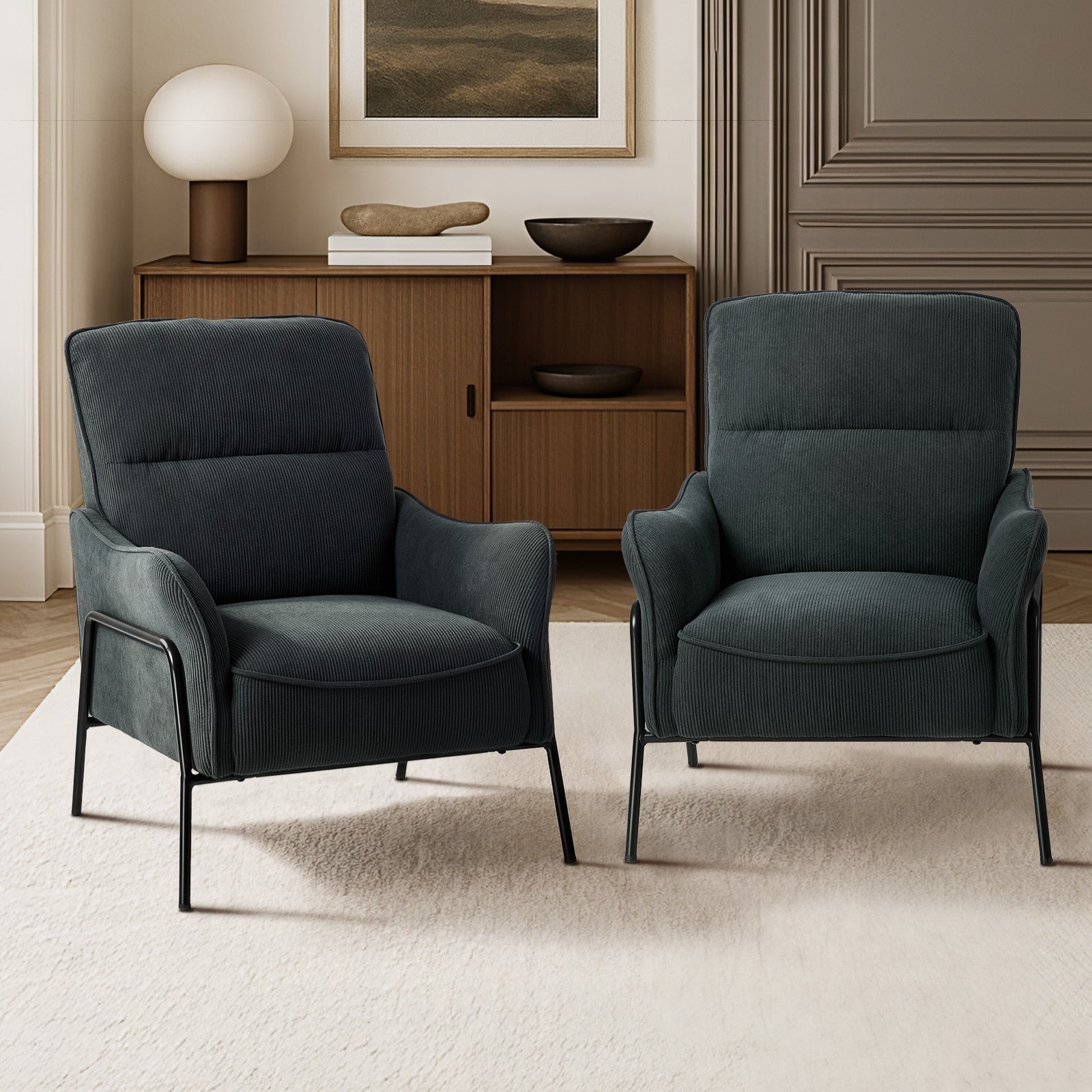 Oikiture 2x Armchair Chenille Fabric Lounge Chair Accent Chair Grey - Sunyee