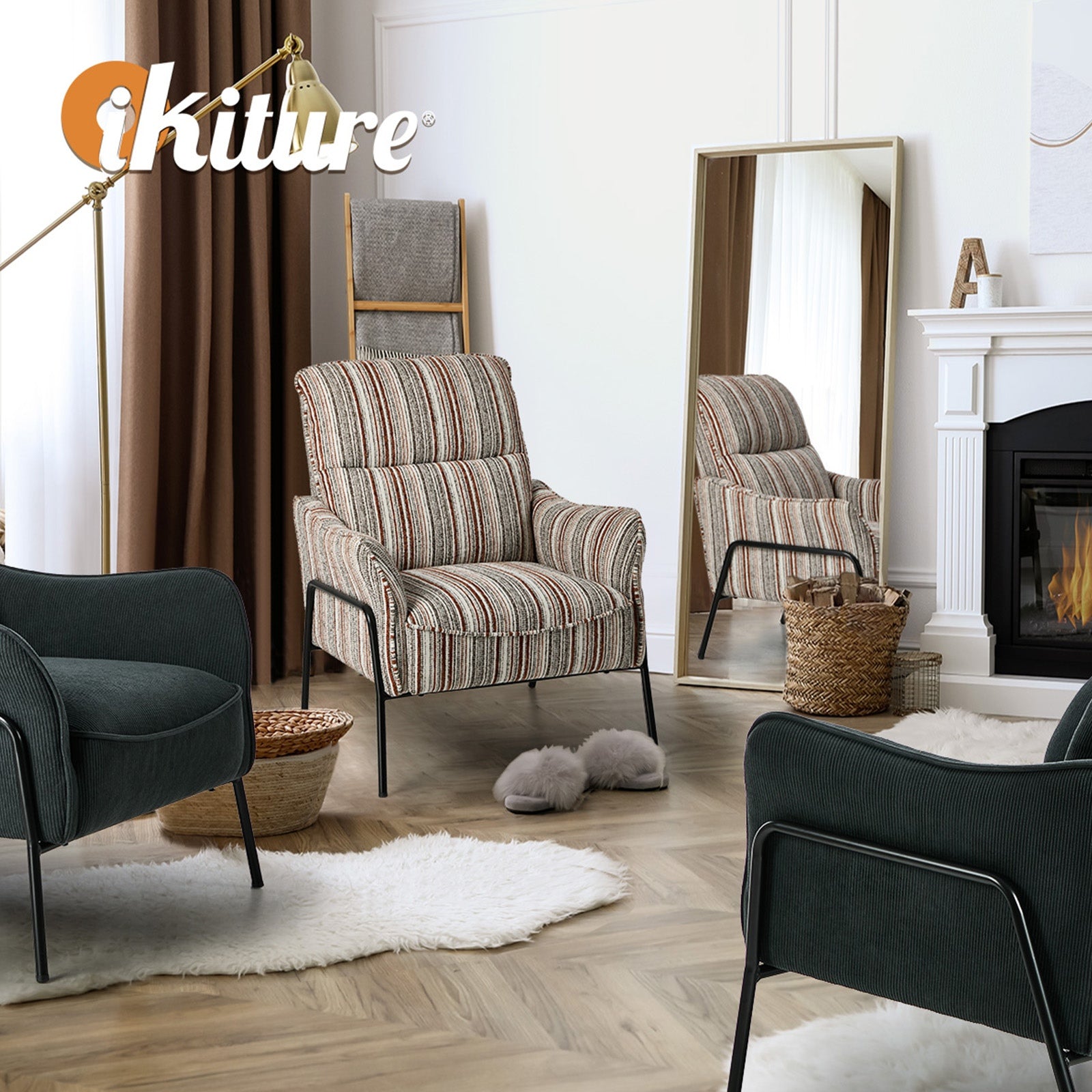 Oikiture Armchair Velvet/Chenille Fabric Lounge Chair Accent Chair
