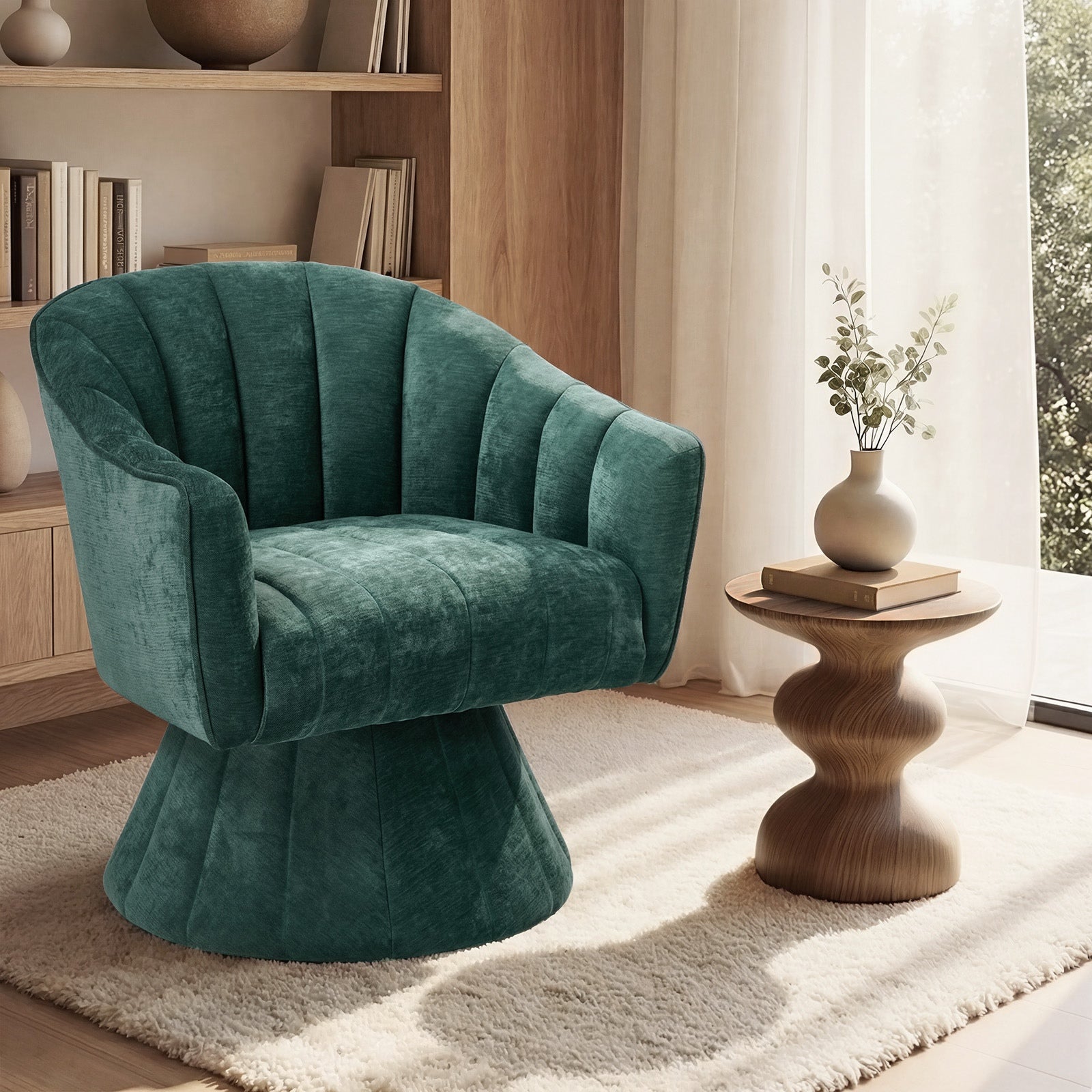 Oikiture Swivel Armchair Linen Fabric Lounge Chair Accent Chair Green - Sunyee