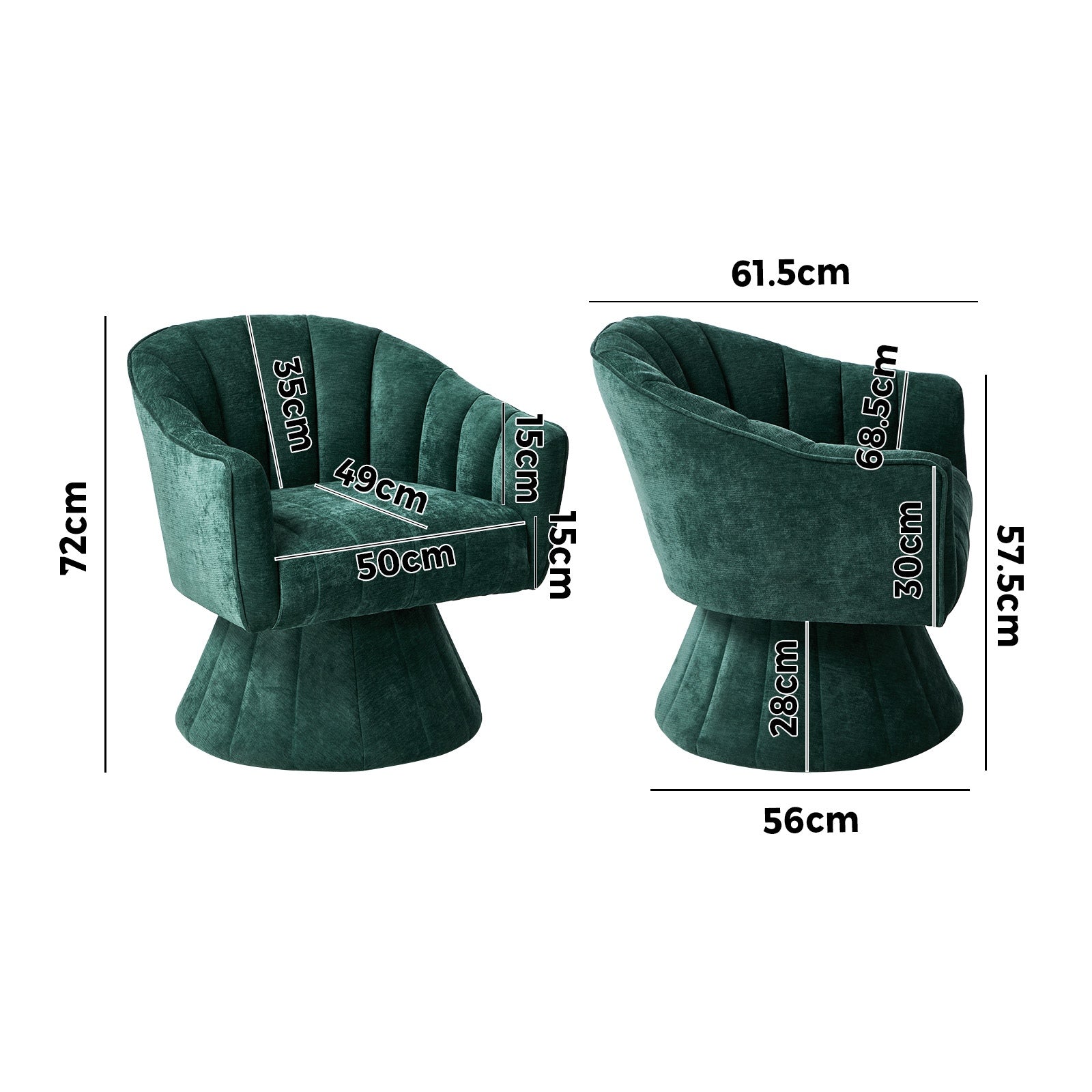 Oikiture 2x Swivel Armchair Linen Fabric Lounge Chair Accent Chair Green - Sunyee