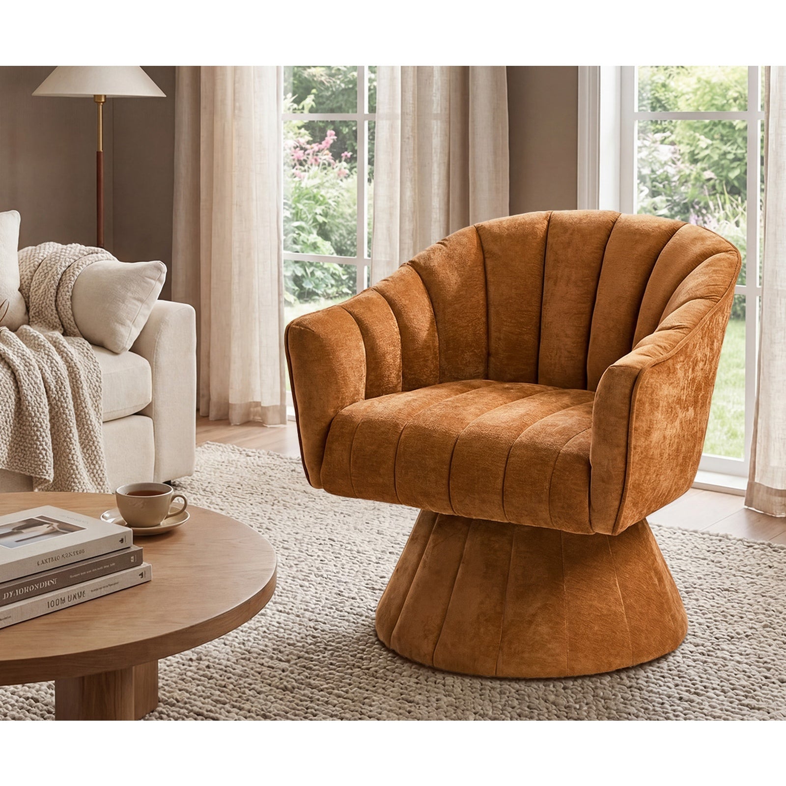 Oikiture Swivel Armchair Linen Fabric Lounge Chair Accent Chair Orange - Sunyee