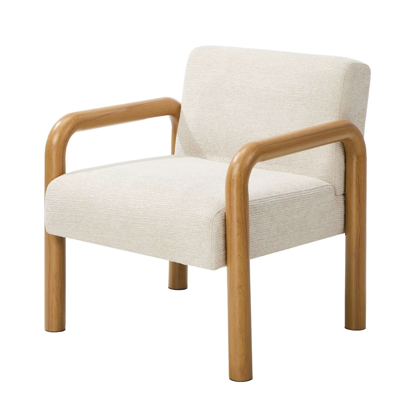Oikiture Armchair Fabric Accent Chair Lounge Sofa Beige Timber Look Legs