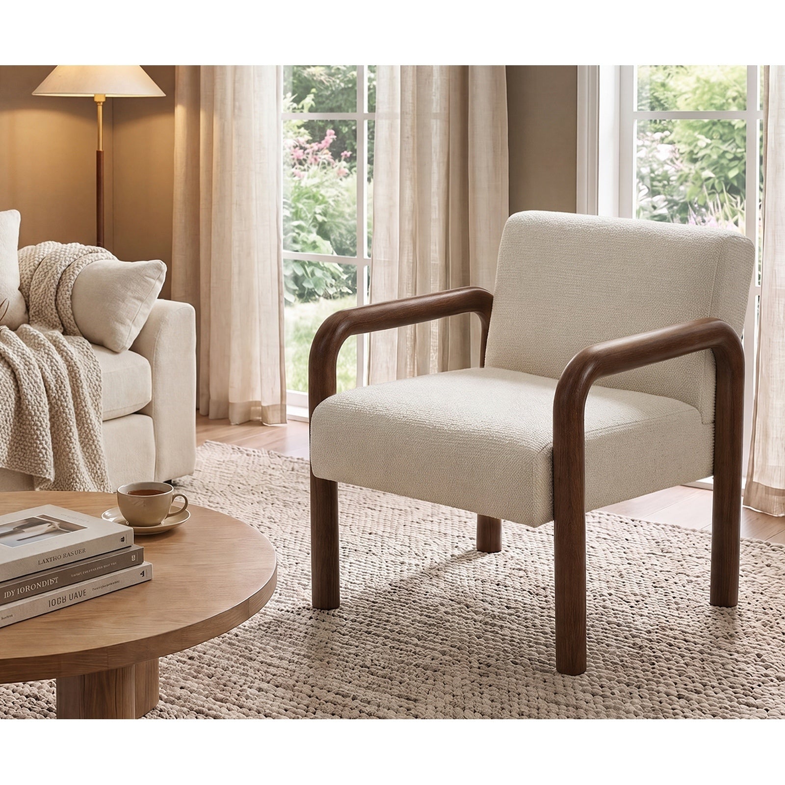 Oikiture 2x Armchair Fabric Accent Chair Lounge Sofa Walunt Timber Look Legs