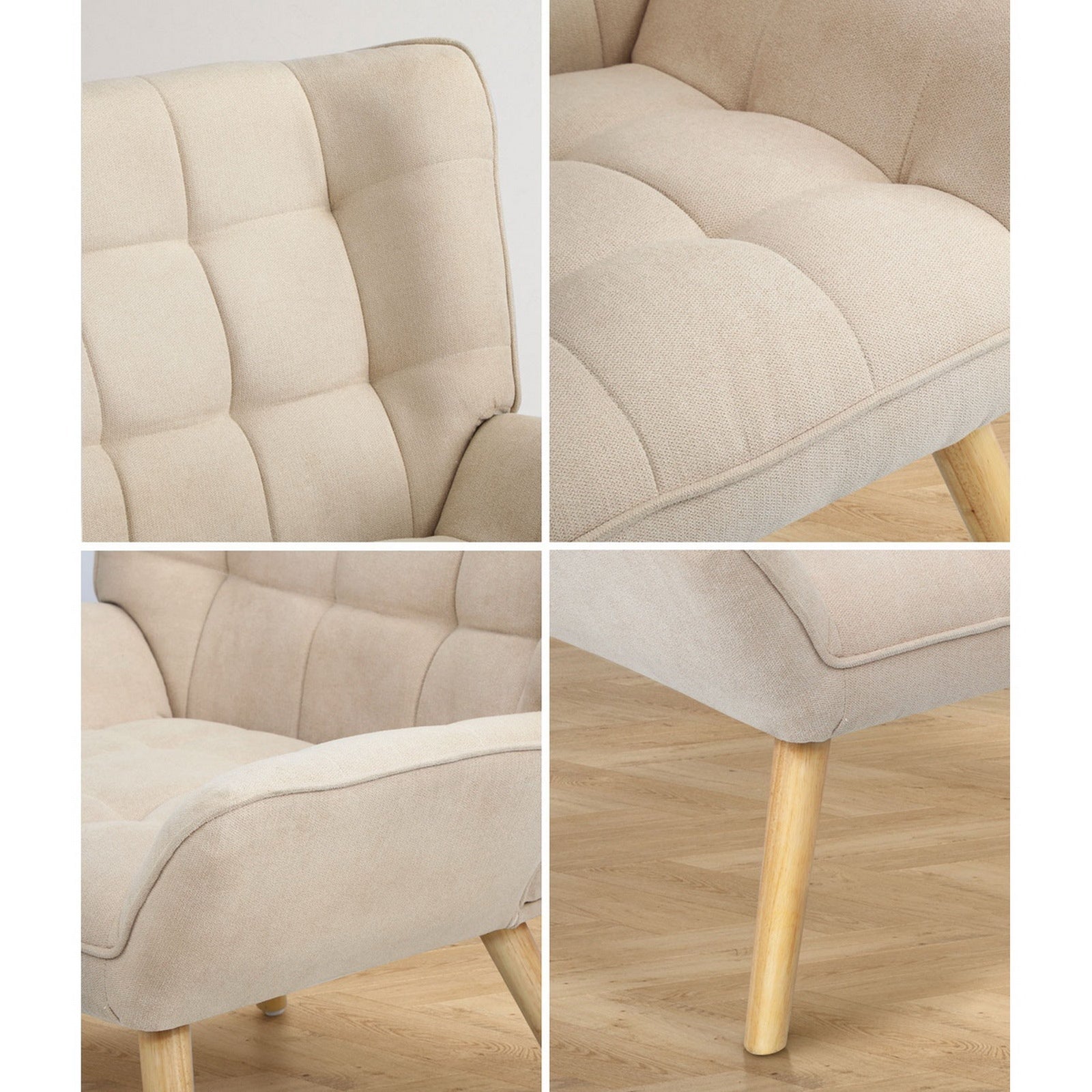 Oikiture Armchair Accent Chairs Sofa Lounge Fabric Upholstered Tub Chair Beige - Sunyee