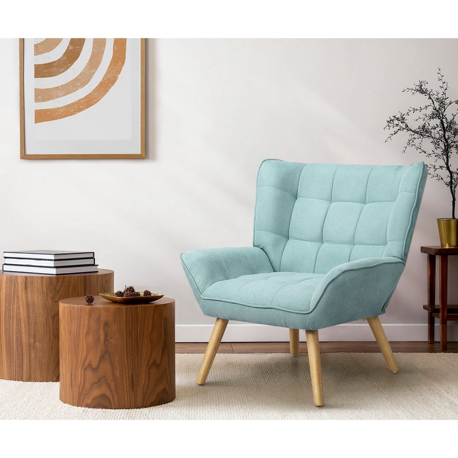 Oikiture Armchair Accent Chairs Sofa Lounge Fabric Upholstered Tub Chair Blue - Sunyee