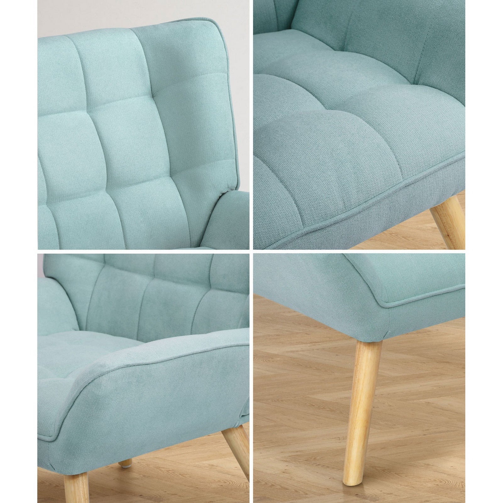 Oikiture Armchair Accent Chairs Sofa Lounge Fabric Upholstered Tub Chair Blue - Sunyee