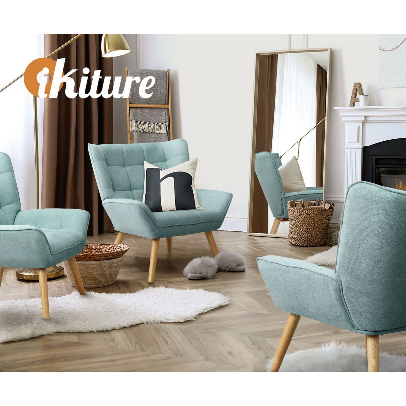 Oikiture Armchair Accent Chairs Sofa Lounge Fabric Upholstered Tub Chair Blue - Sunyee
