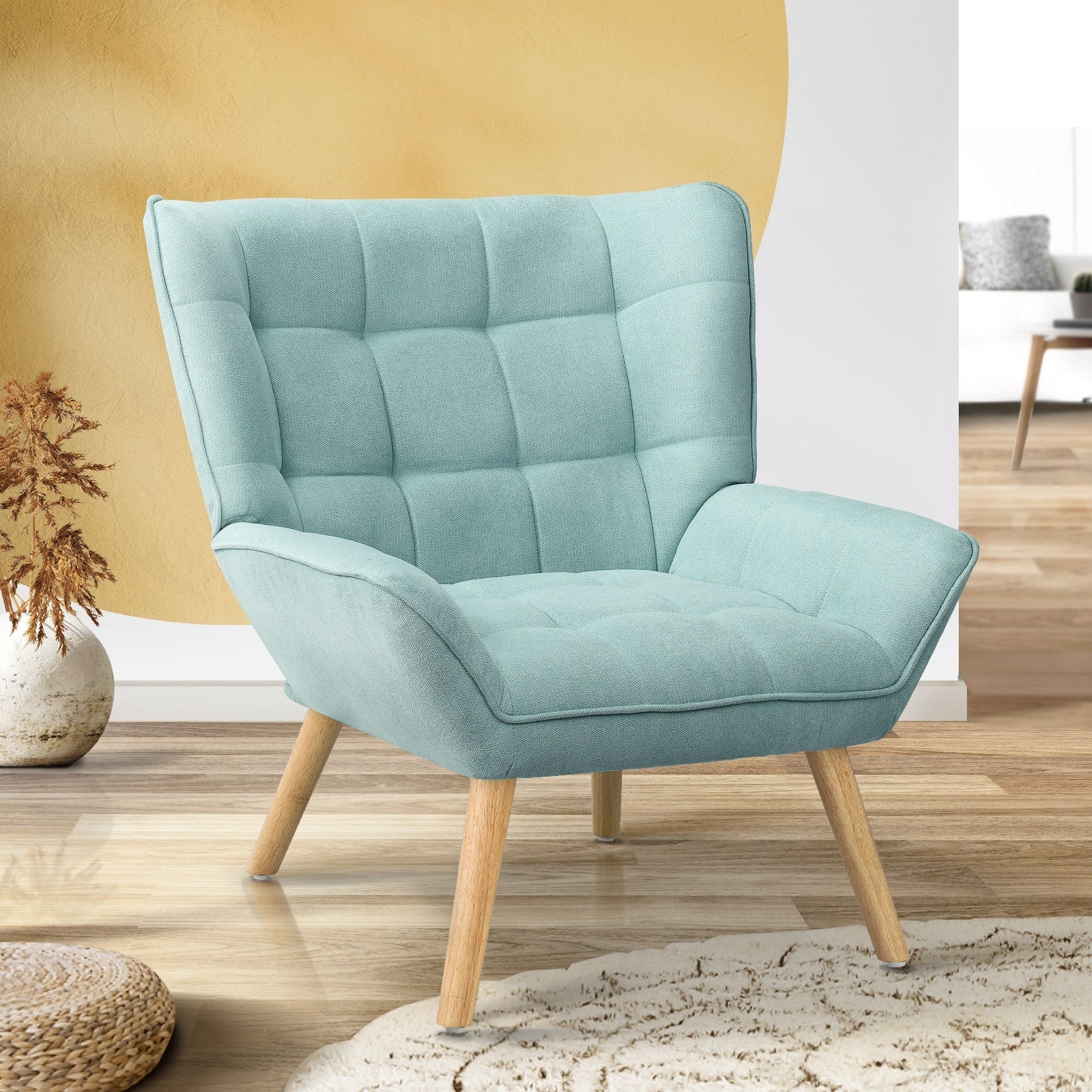 Oikiture Armchair Accent Chairs Sofa Lounge Fabric Upholstered Tub Chair Blue - Sunyee