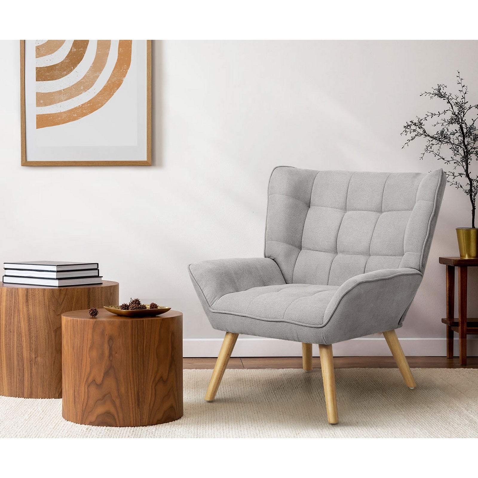 Oikiture Armchair Accent Chairs Sofa Lounge Fabric Upholstered Tub Chair Grey - Sunyee