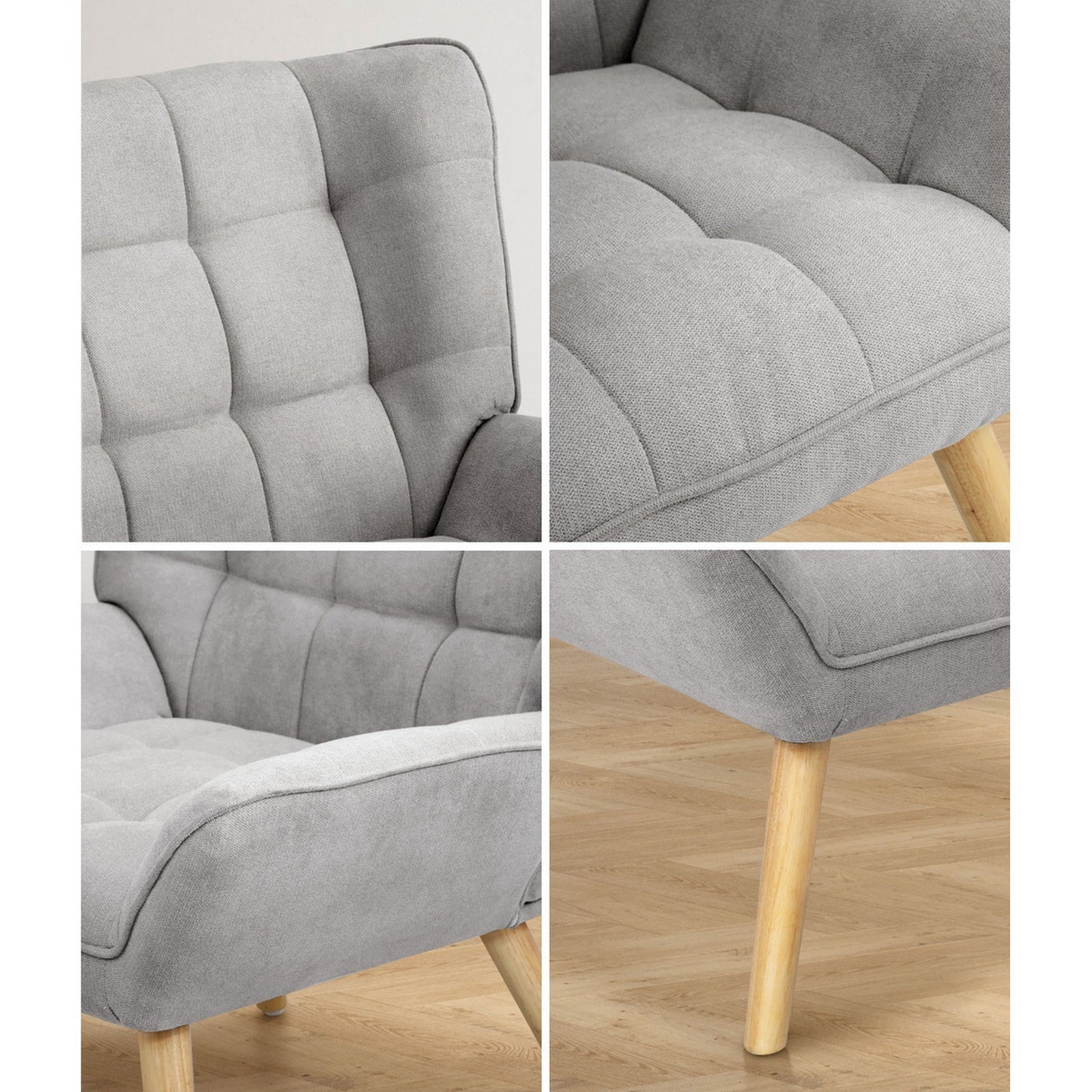 Oikiture Armchair Accent Chairs Sofa Lounge Fabric Upholstered Tub Chair Grey - Sunyee