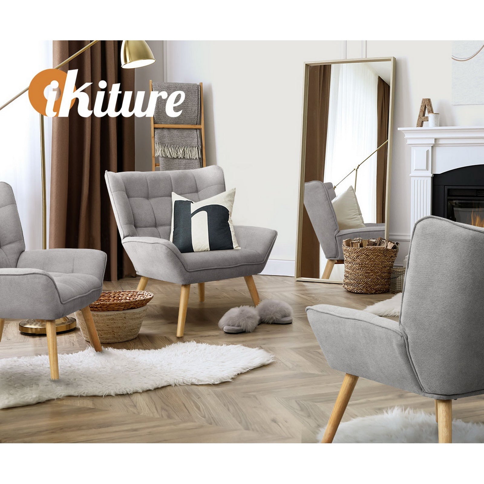 Oikiture Armchair Accent Chairs Sofa Lounge Fabric Upholstered Tub Chair Grey - Sunyee