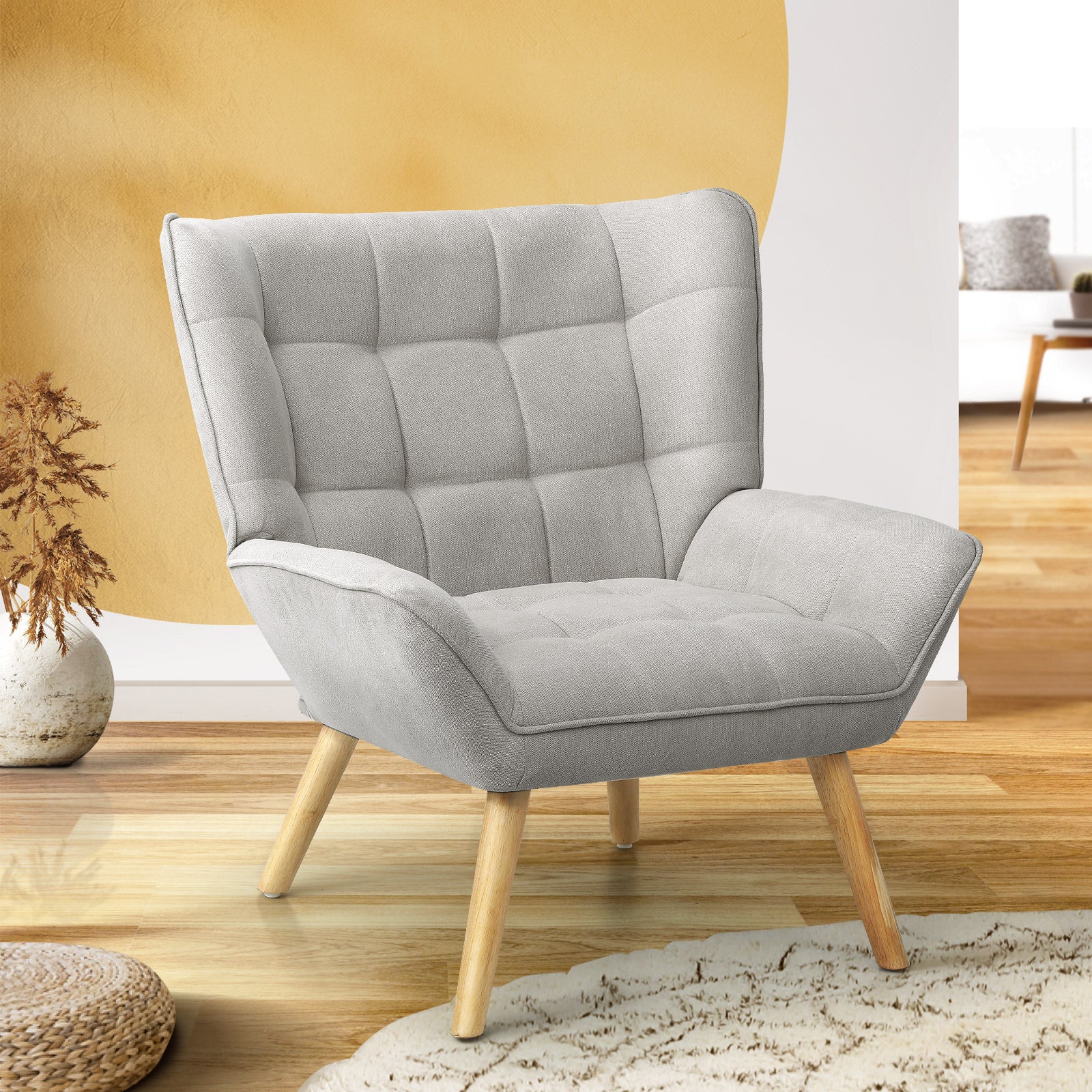 Oikiture Armchair Accent Chairs Sofa Lounge Fabric Upholstered Tub Chair Grey - Sunyee