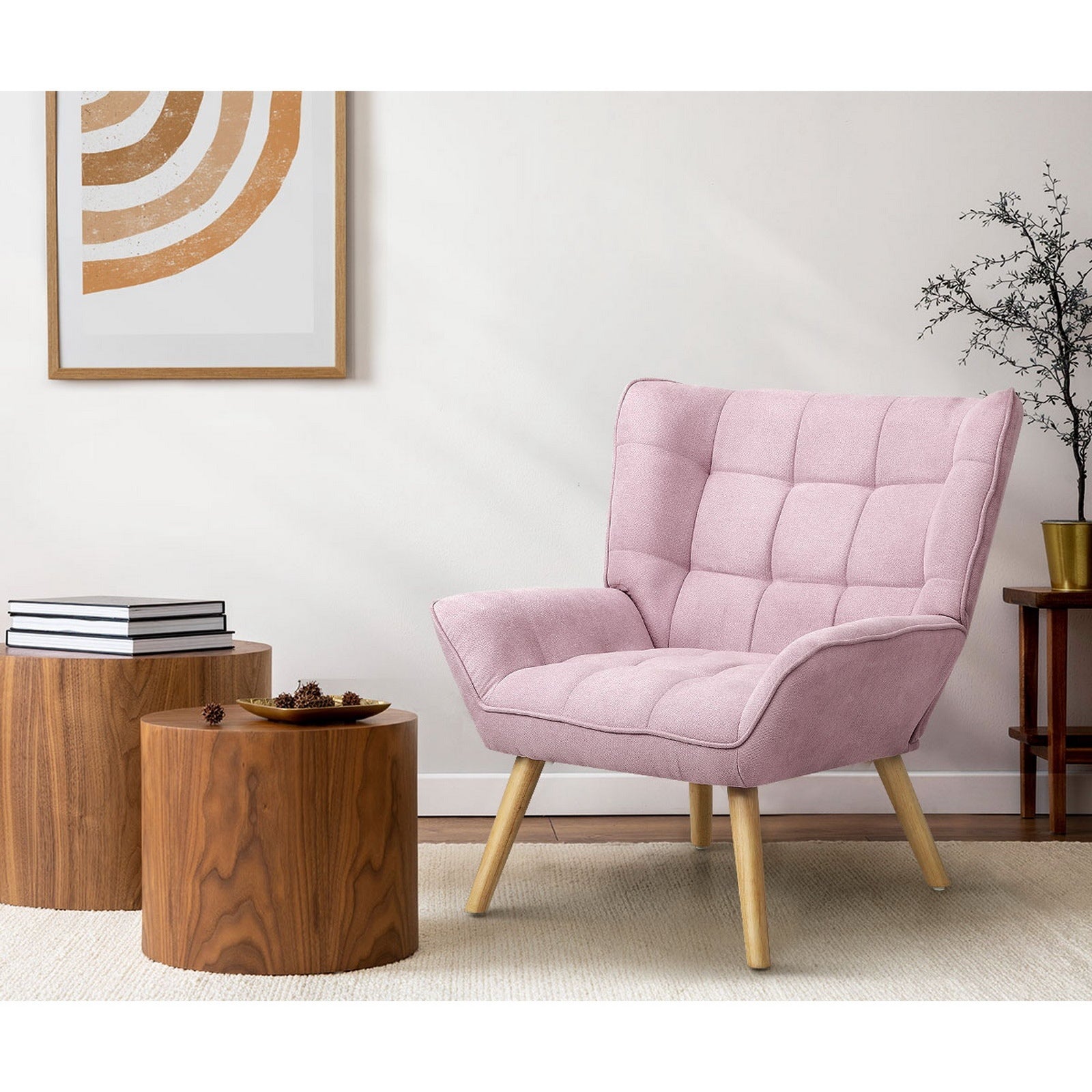 Oikiture Armchair Accent Chairs Sofa Lounge Fabric Upholstered Tub Chair Pink - Sunyee