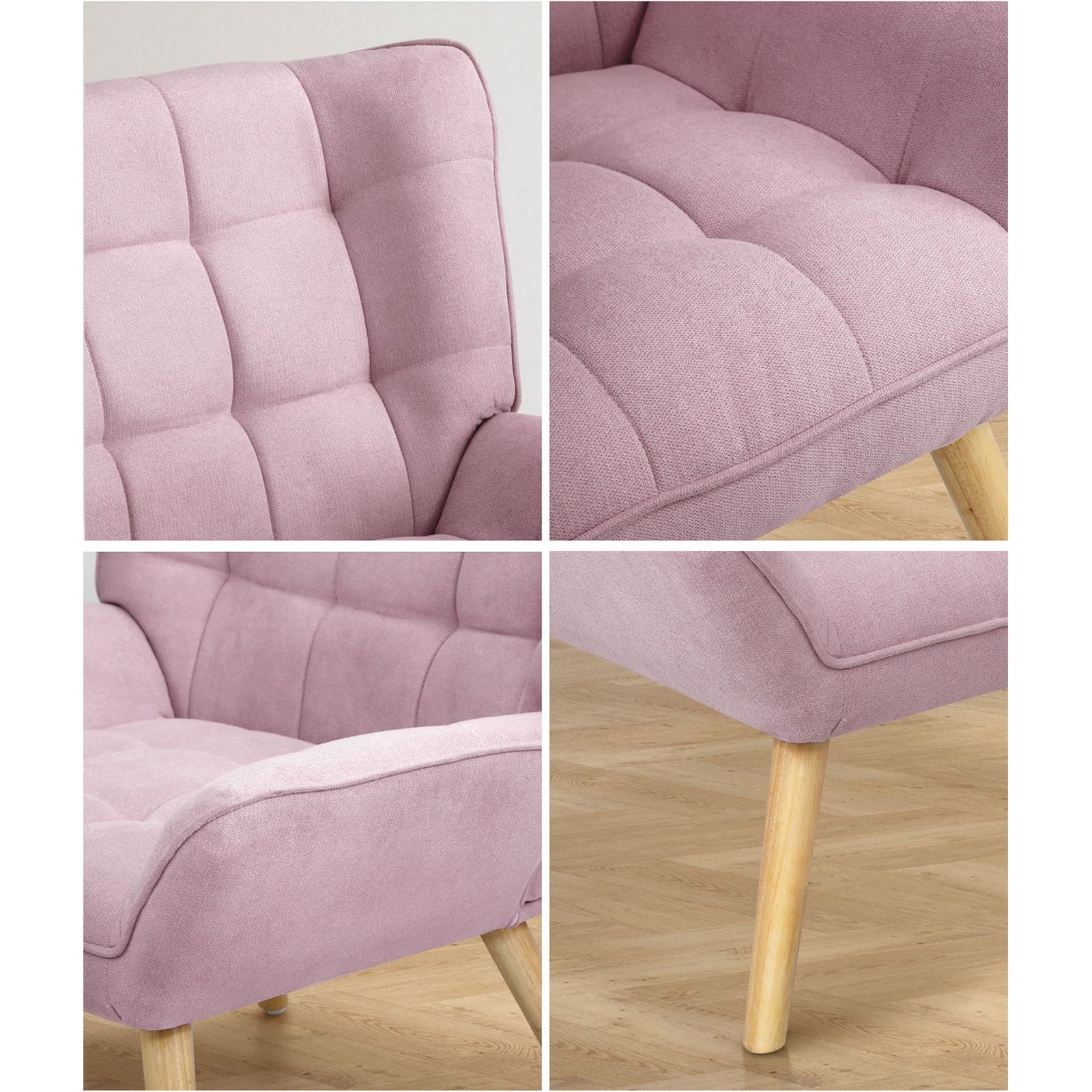 Oikiture Armchair Accent Chairs Sofa Lounge Fabric Upholstered Tub Chair Pink - Sunyee