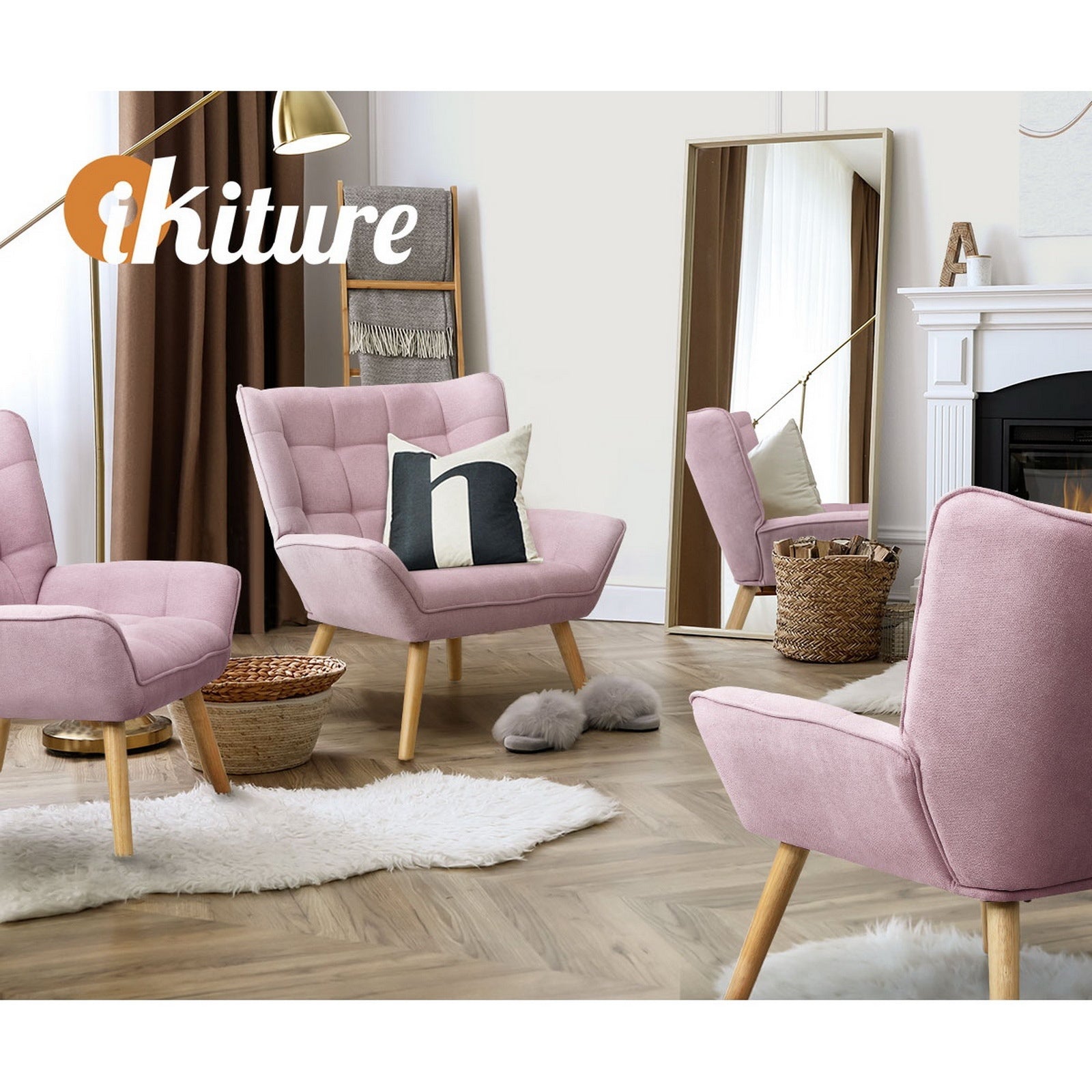 Oikiture Armchair Accent Chairs Sofa Lounge Fabric Upholstered Tub Chair Pink - Sunyee
