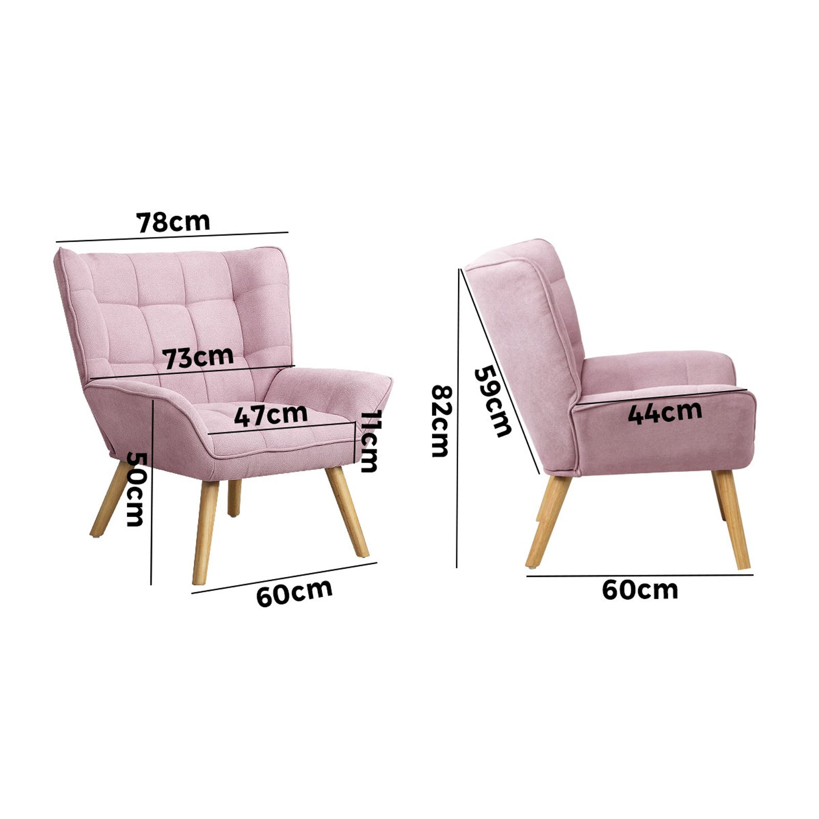 Oikiture Armchair Accent Chairs Sofa Lounge Fabric Upholstered Tub Chair Pink - Sunyee