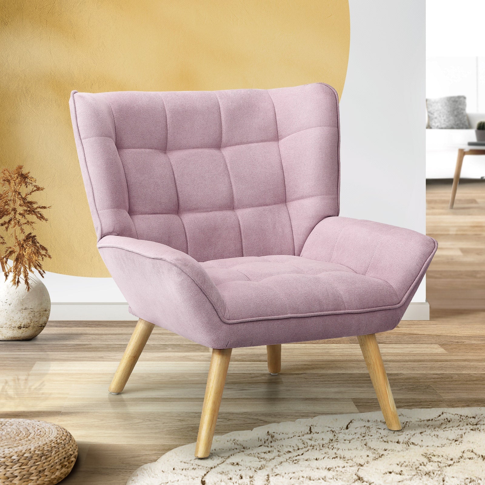 Oikiture Armchair Accent Chairs Sofa Lounge Fabric Upholstered Tub Chair Pink - Sunyee