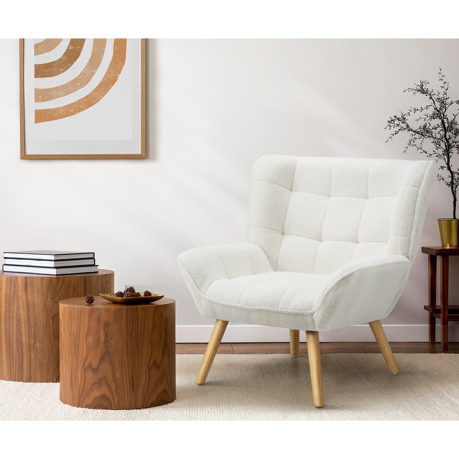 Oikiture 2x Armchair Accent Chairs Sofa Lounge Sherpa Upholstered Tub White - Sunyee