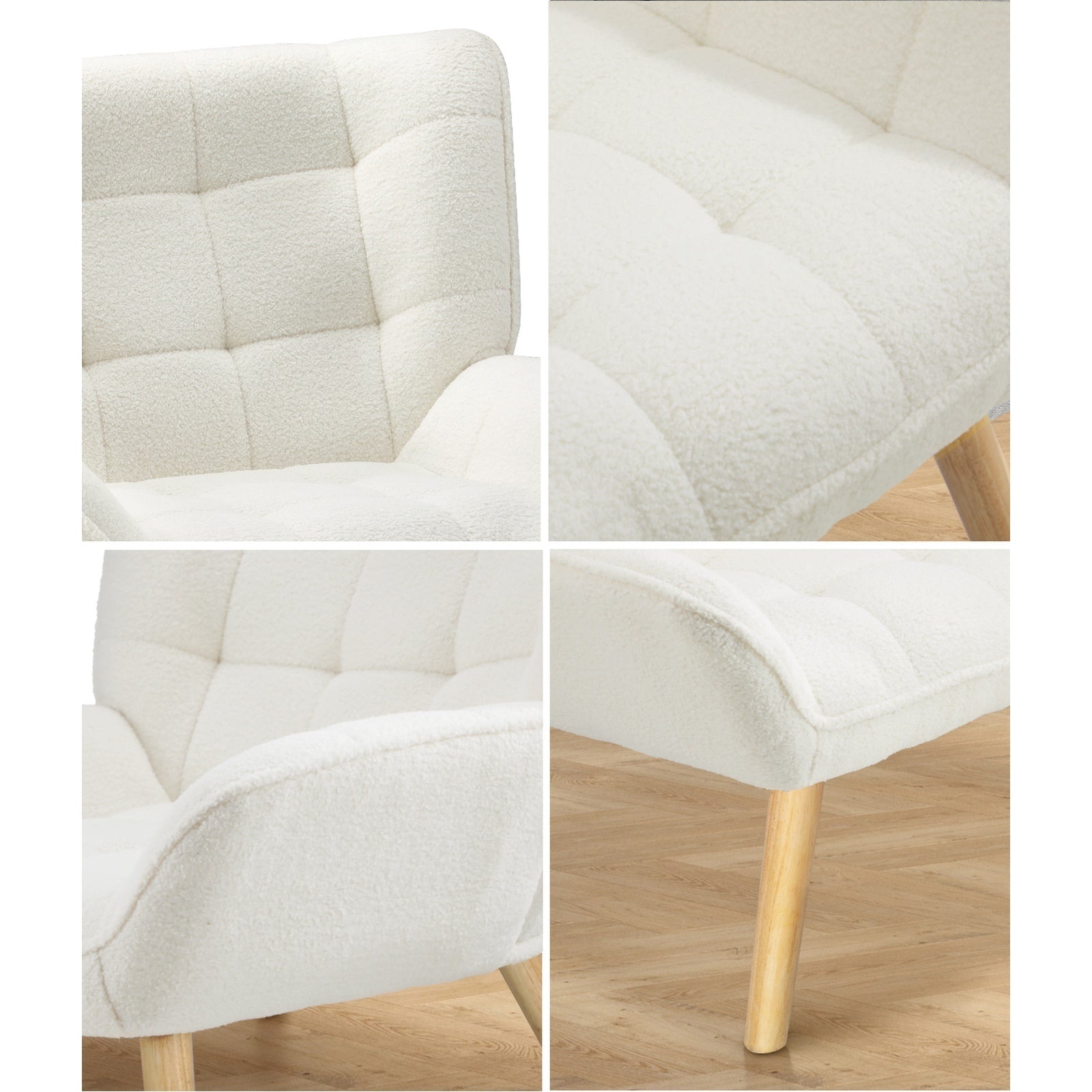 Oikiture 2x Armchair Accent Chairs Sofa Lounge Sherpa Upholstered Tub White - Sunyee