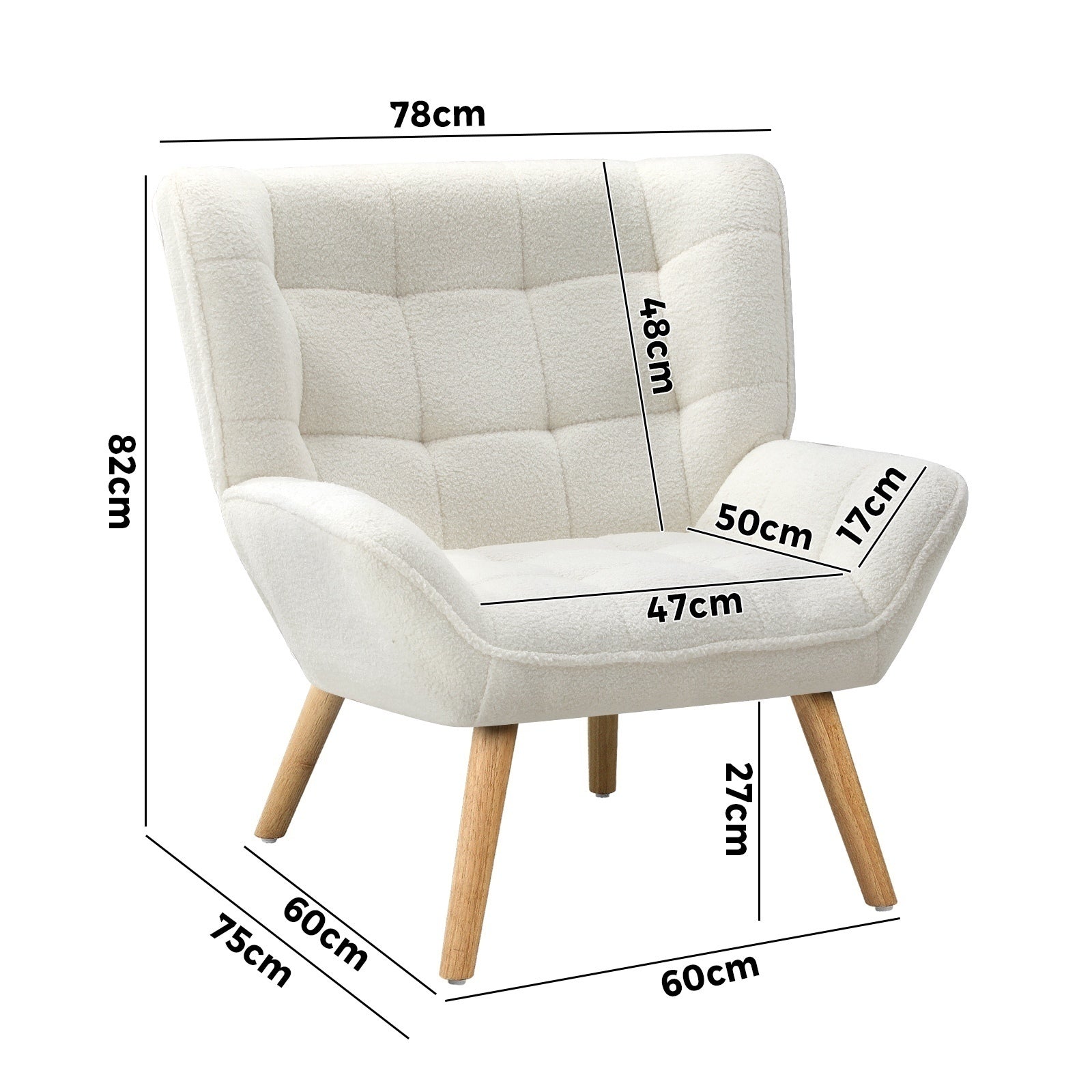 Oikiture 2x Armchair Accent Chairs Sofa Lounge Sherpa Upholstered Tub White - Sunyee