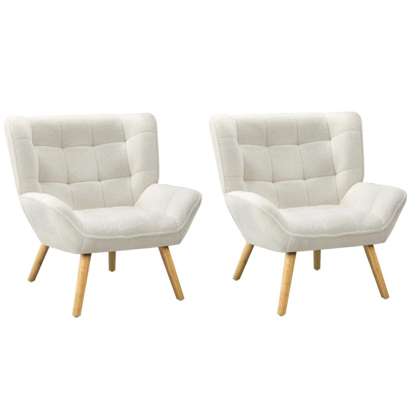 Oikiture 2x Armchair Accent Chairs Sofa Lounge Sherpa Upholstered Tub White - Sunyee