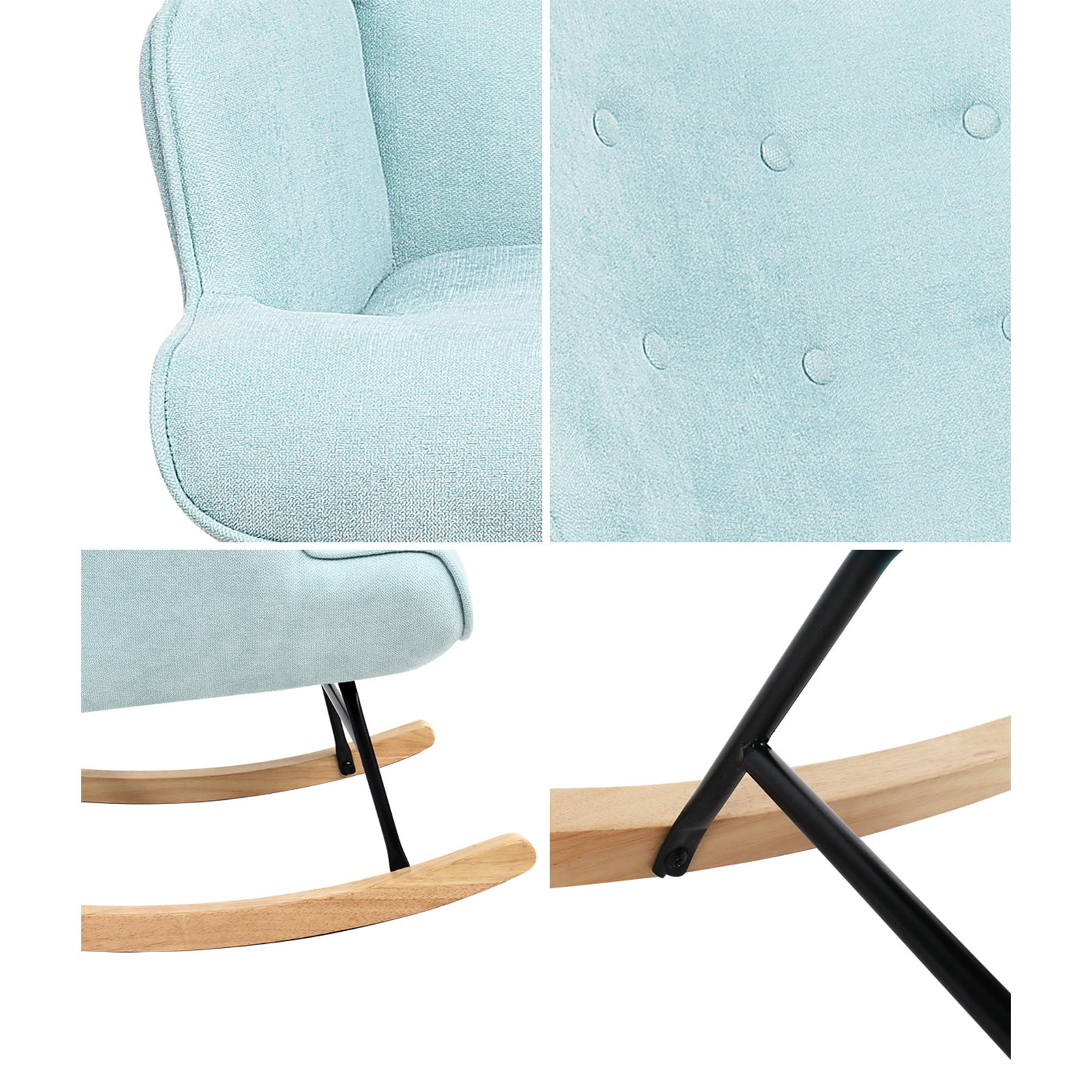 Oikiture Rocking Chair Nursing Armchair Linen Accent Chairs Upholstered Blue - Sunyee