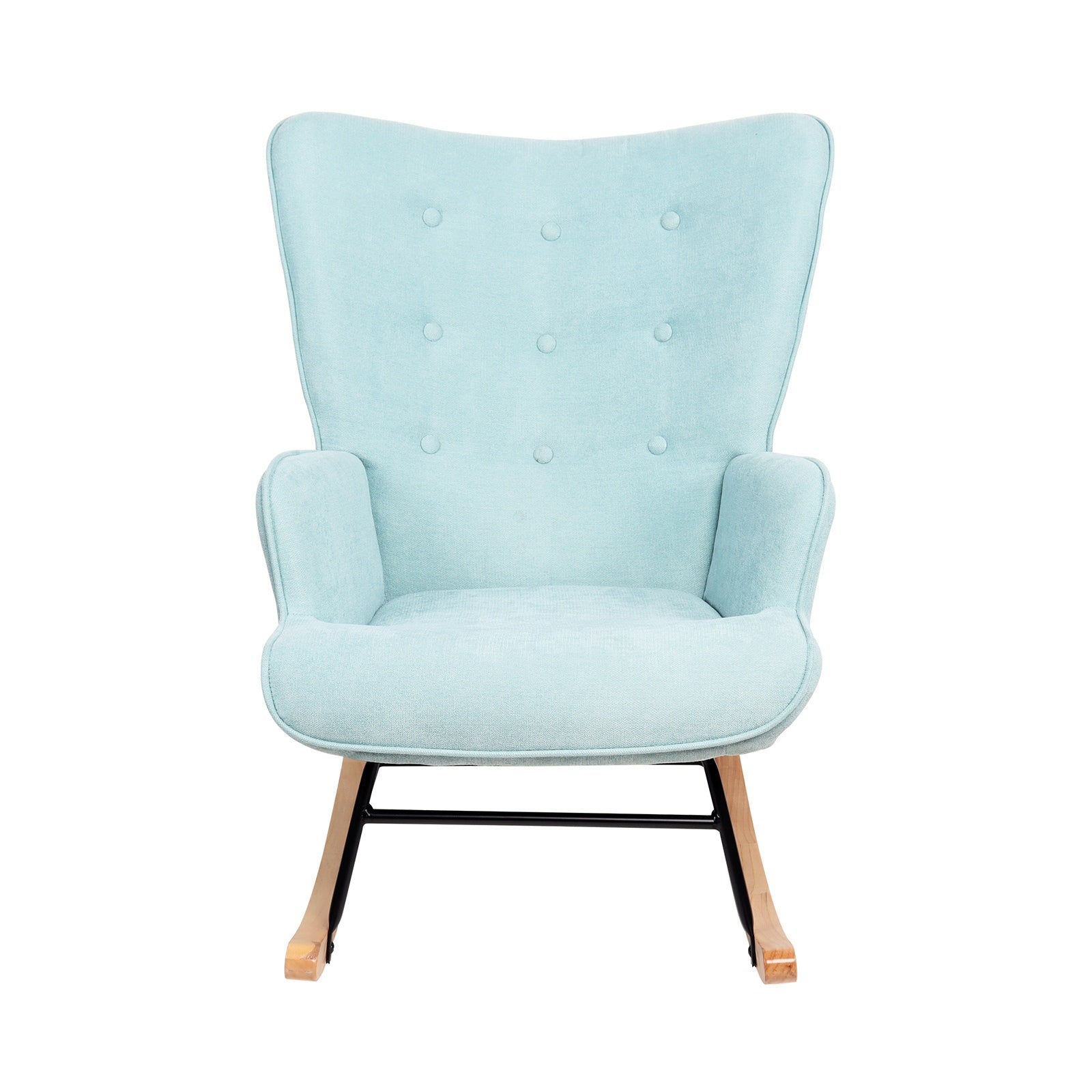 Oikiture Rocking Chair Nursing Armchair Linen Accent Chairs Upholstered Blue - Sunyee