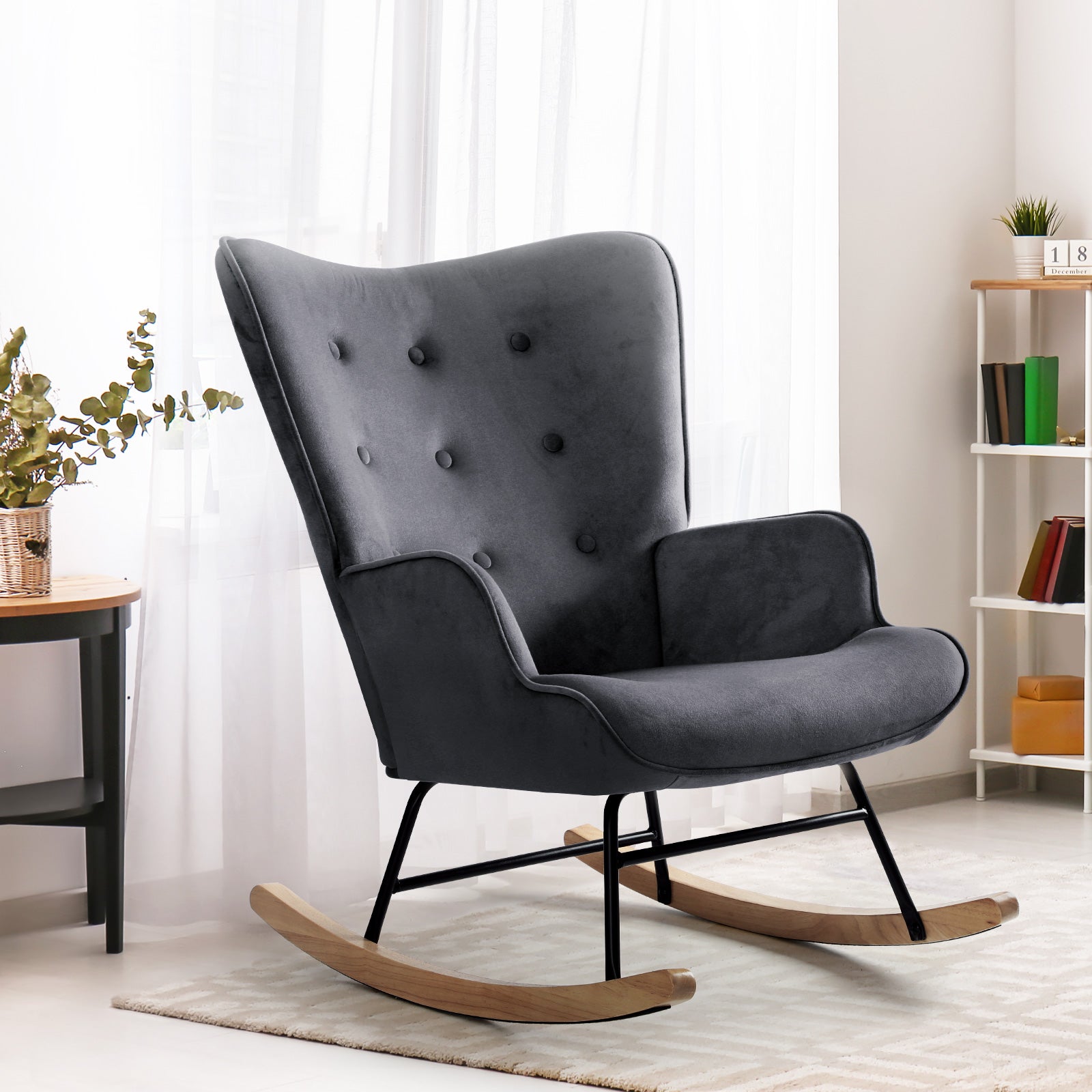 Oikiture Rocking Chair Nursing Armchair Velvet/Linen/Sherpa Accent Chairs - Sunyee