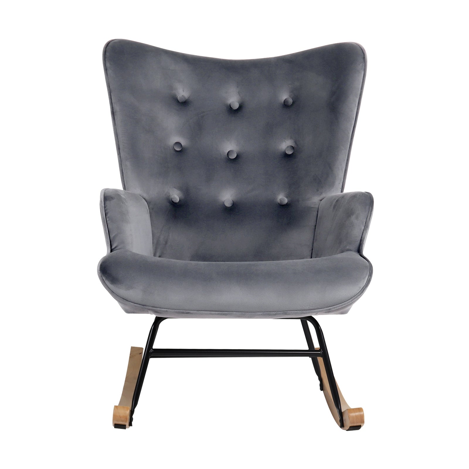 Oikiture Rocking Chair Armchair Velvet Accent Chairs Fabric Upholstered Grey - Sunyee