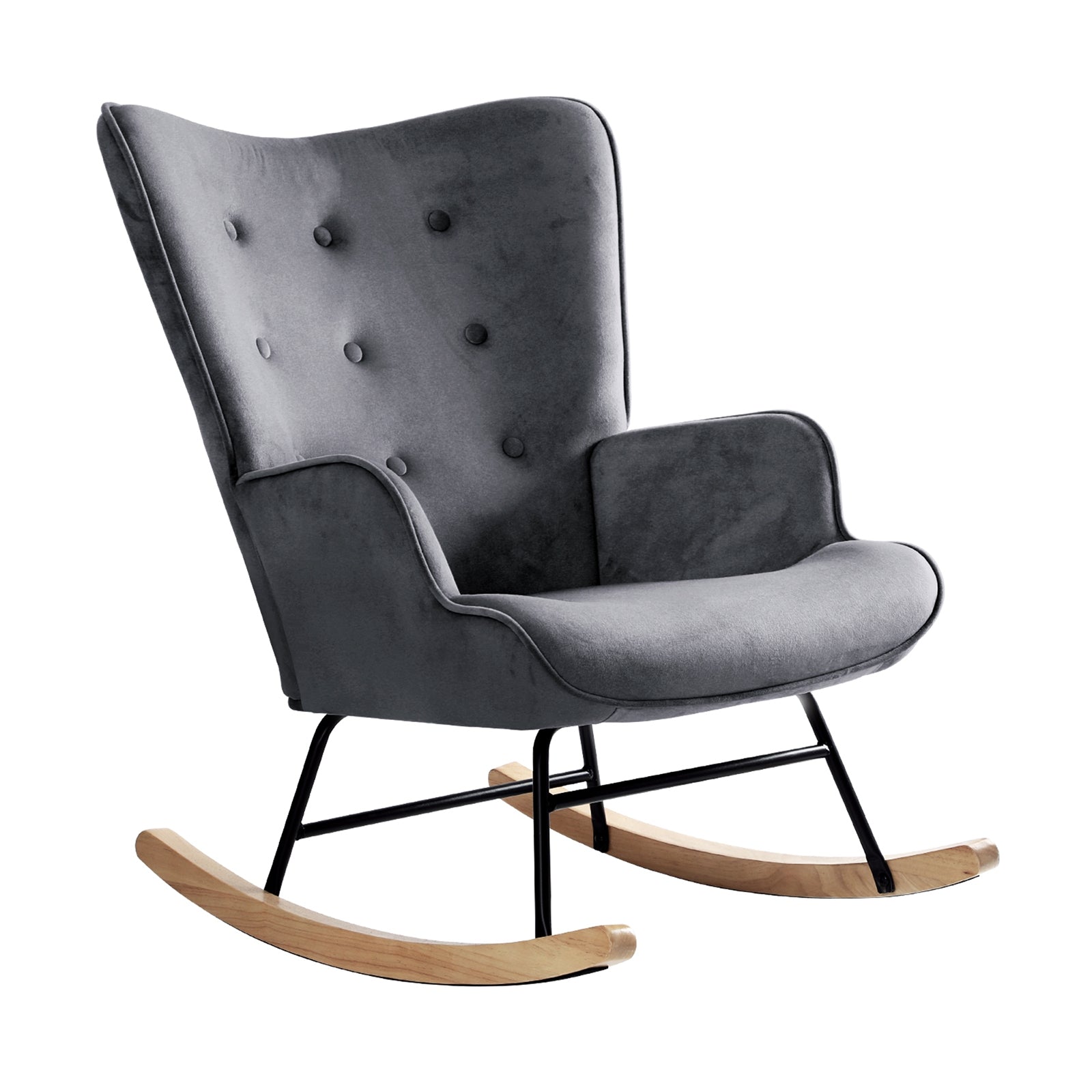Oikiture Rocking Chair Armchair Velvet Accent Chairs Fabric Upholstered Grey - Sunyee