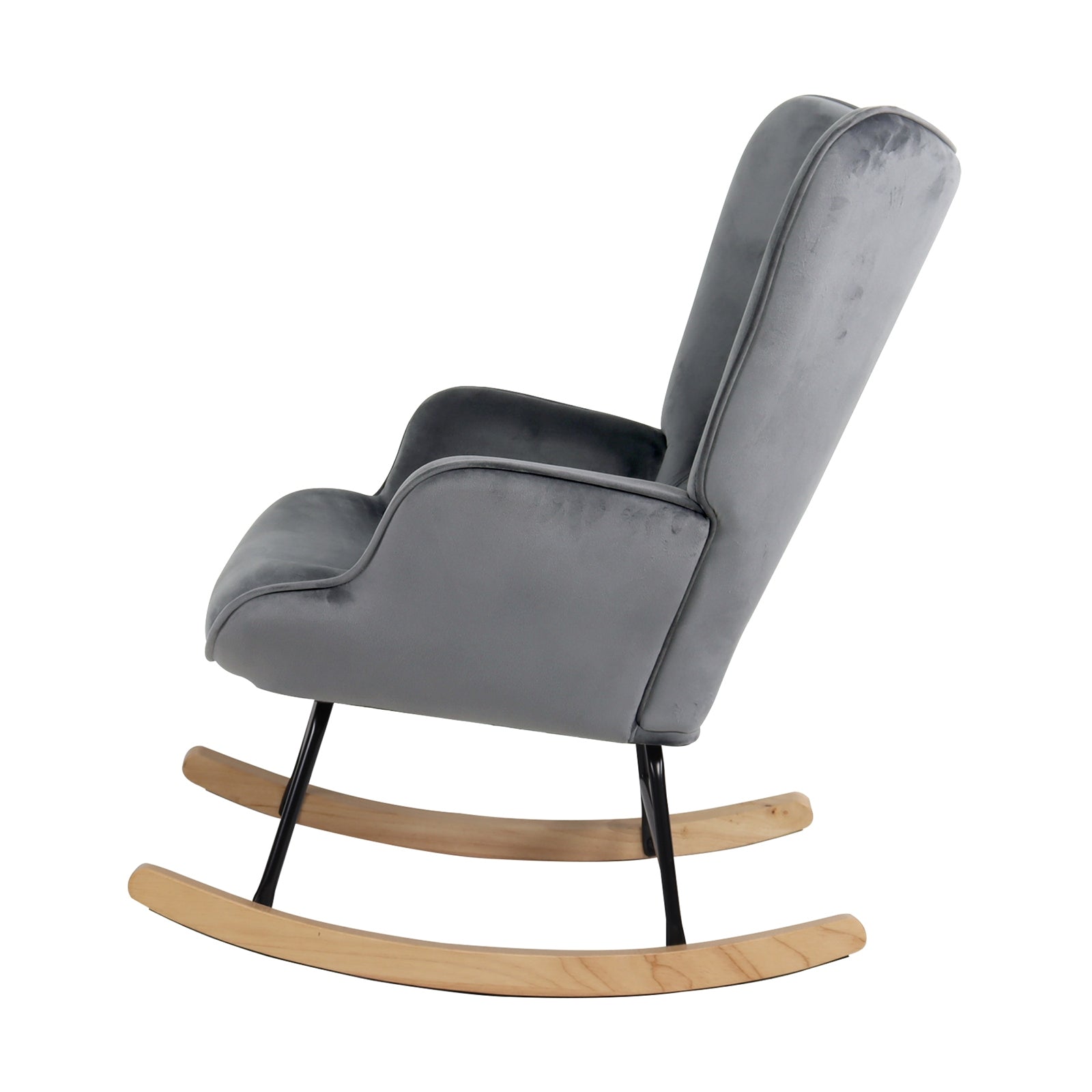 Oikiture Rocking Chair Armchair Velvet Accent Chairs Fabric Upholstered Grey - Sunyee