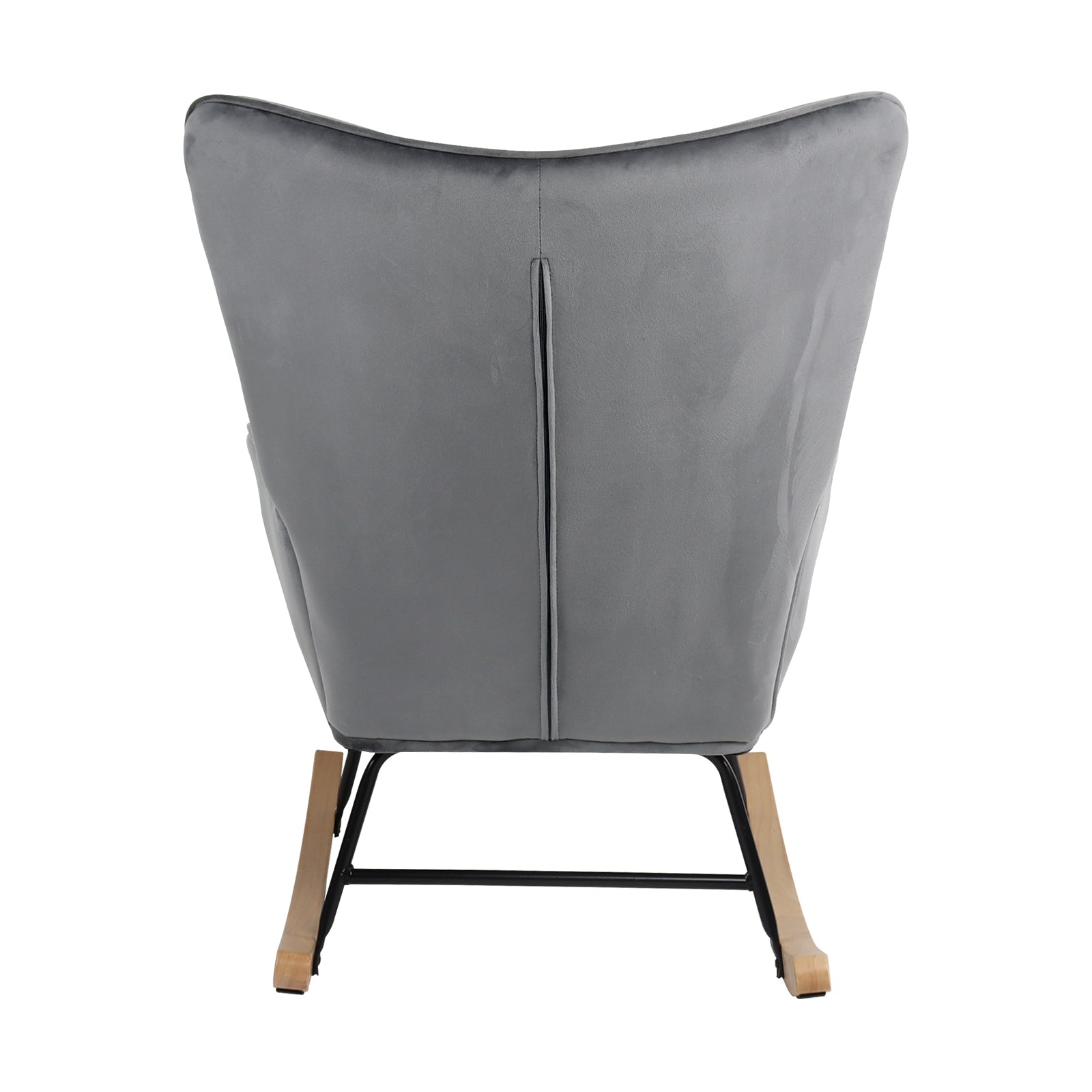 Oikiture Rocking Chair Armchair Velvet Accent Chairs Fabric Upholstered Grey - Sunyee