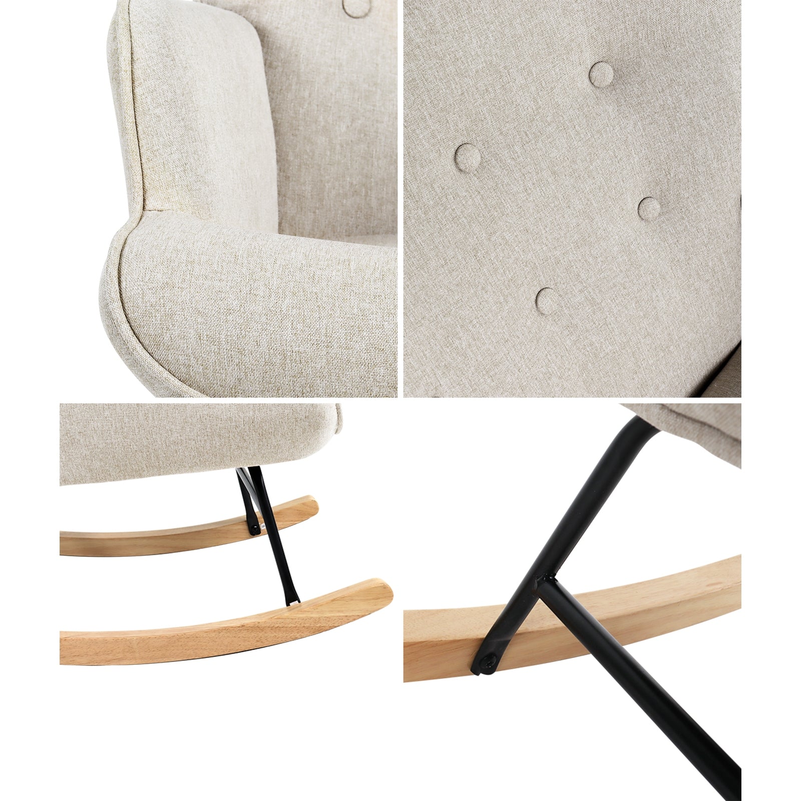 Oikiture Rocking Chair Nursing Armchair Velvet Accent Chairs Upholstered Beige - Sunyee