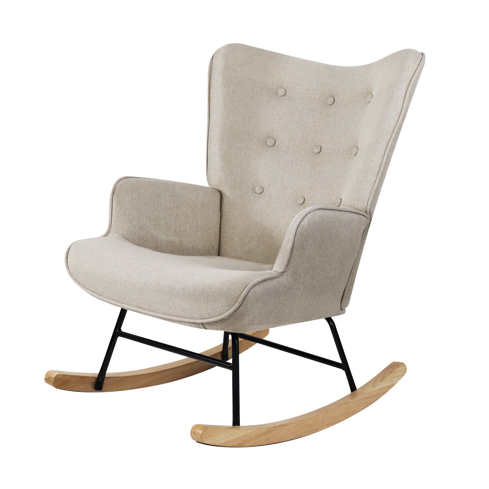 Oikiture Rocking Chair Nursing Armchair Velvet Accent Chairs Upholstered Beige - Sunyee