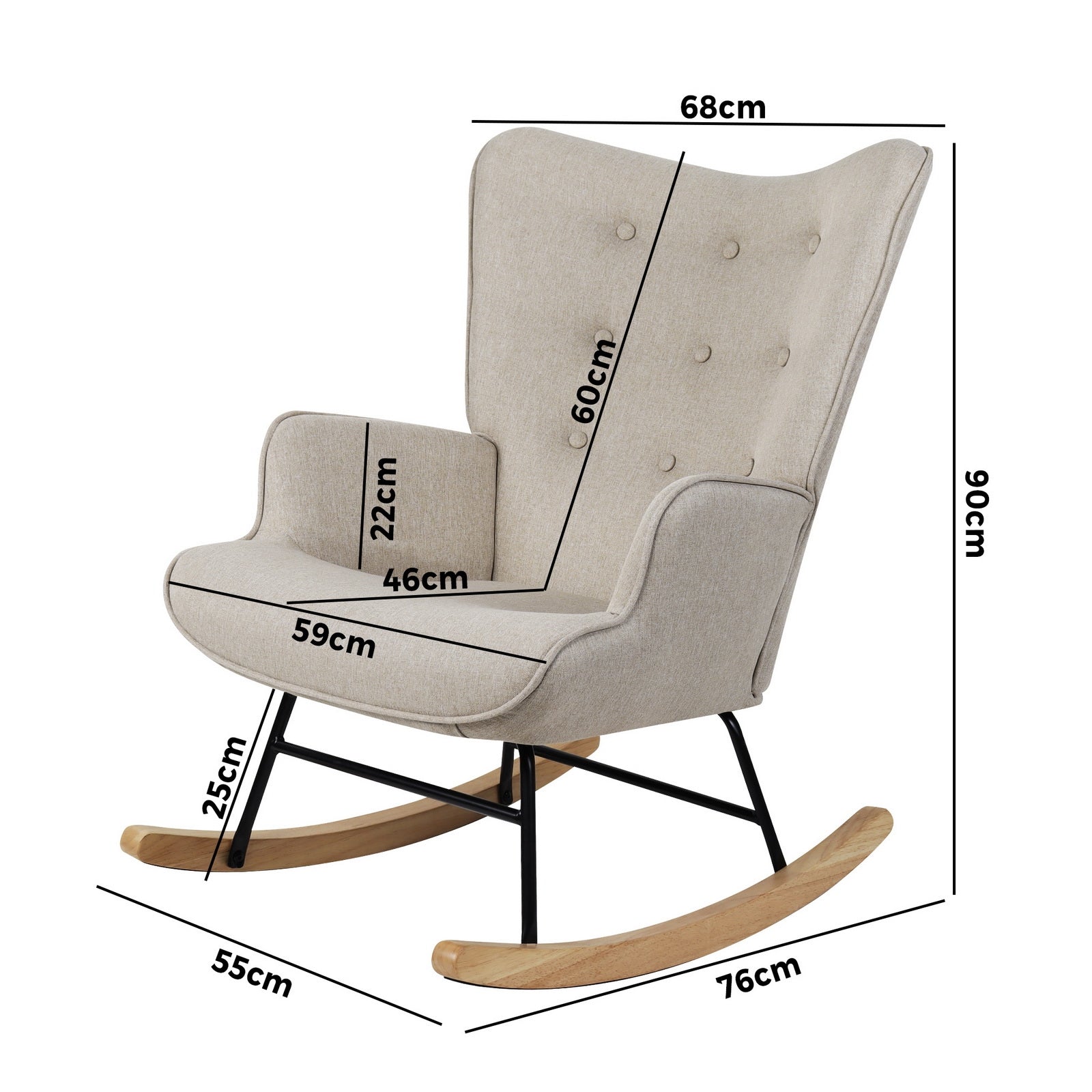 Oikiture Rocking Chair Nursing Armchair Velvet Accent Chairs Upholstered Beige - Sunyee