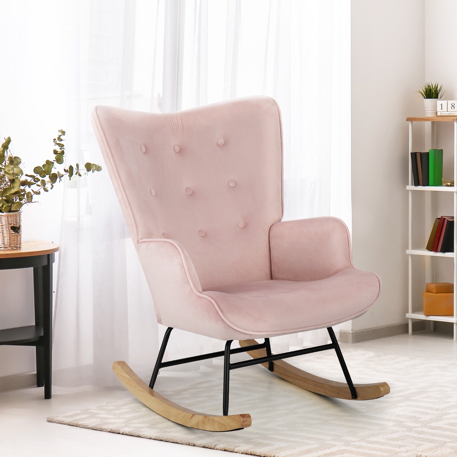 Oikiture Rocking Chair Nursing Armchair Velvet/Linen/Sherpa Accent Chairs - Sunyee