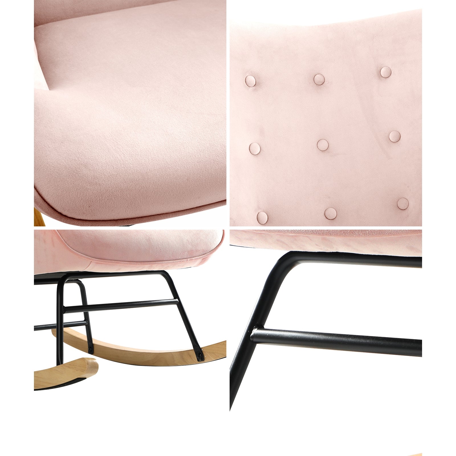 Oikiture Rocking Chair Armchair Velvet Accent Chairs Fabric Upholstered Pink - Sunyee