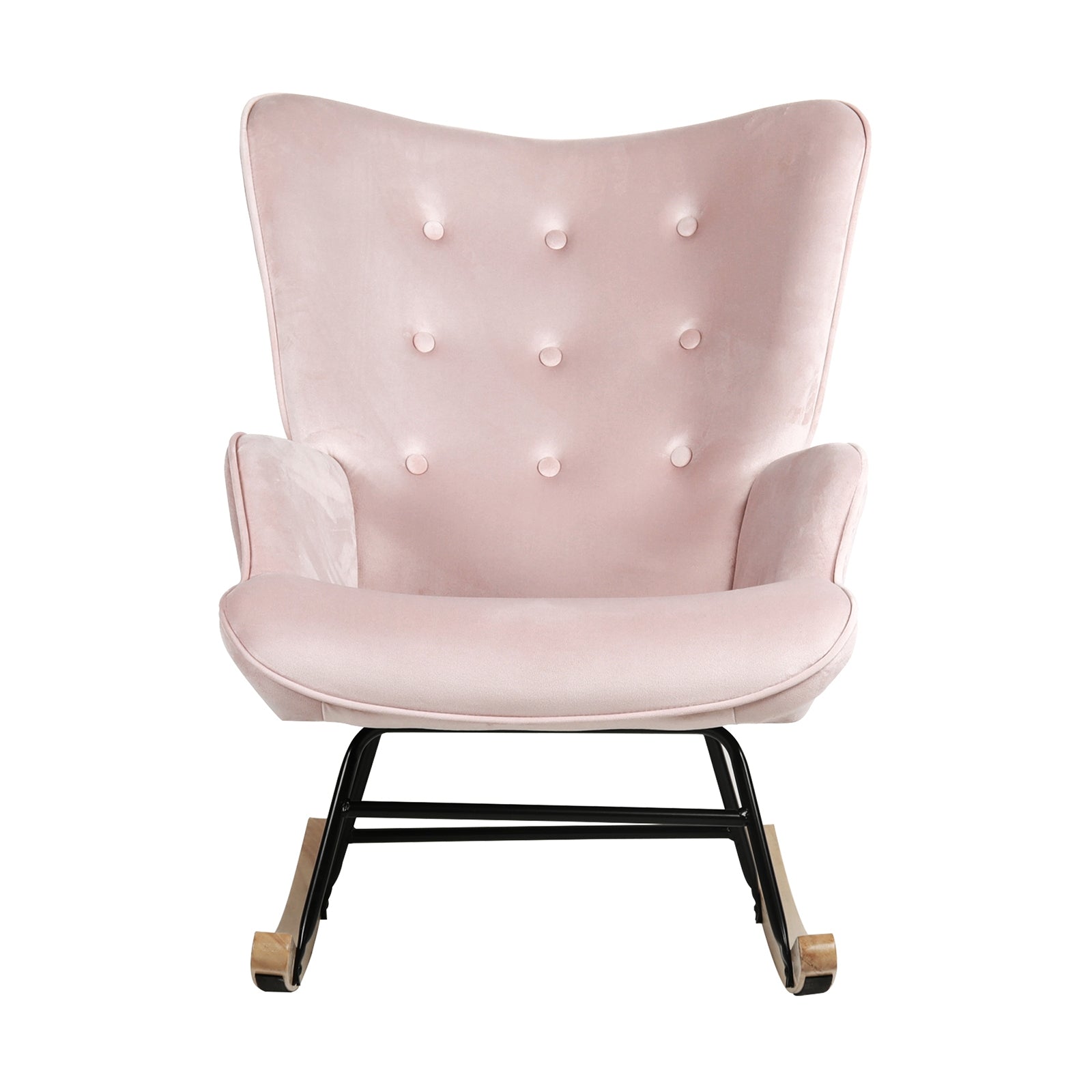 Oikiture Rocking Chair Armchair Velvet Accent Chairs Fabric Upholstered Pink - Sunyee