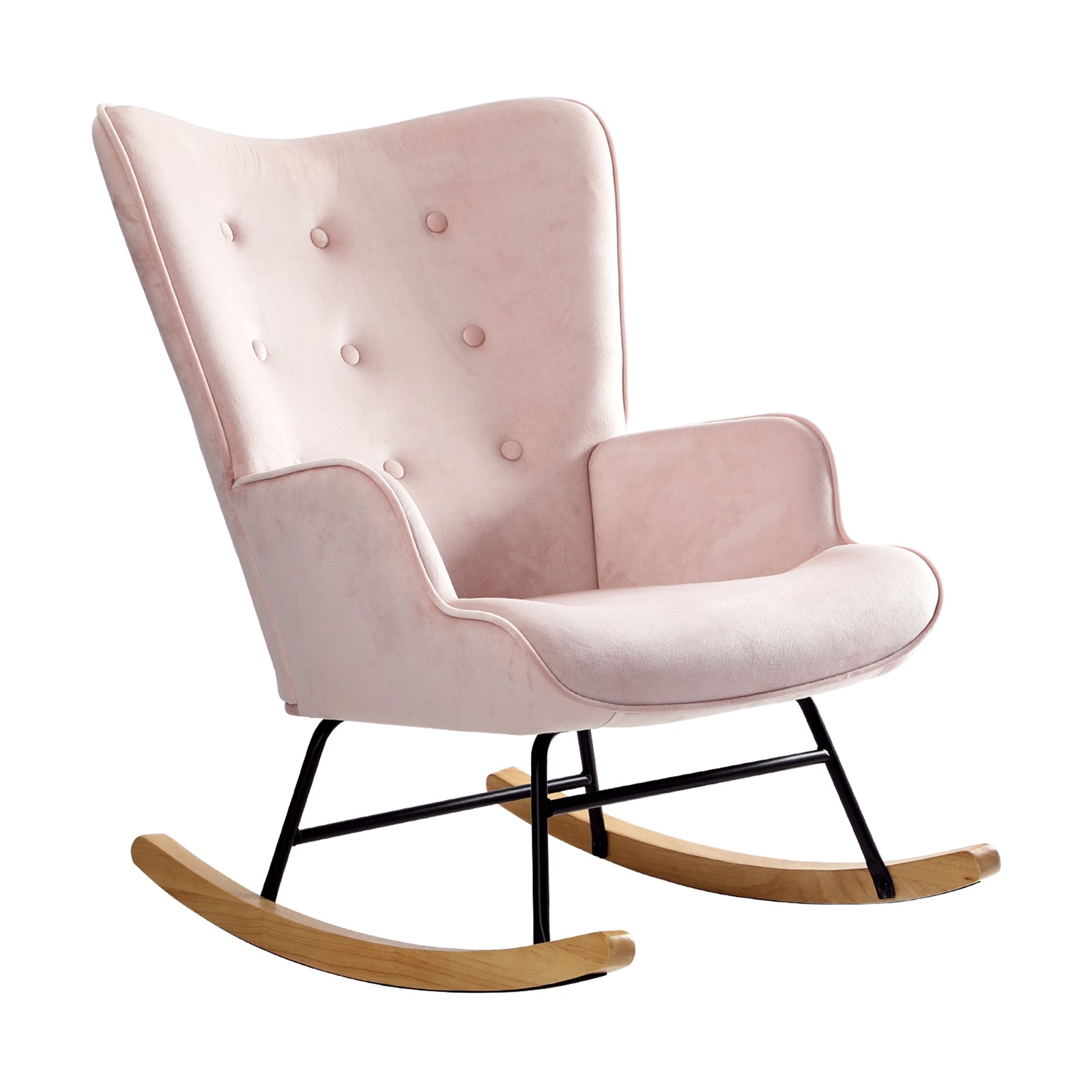 Oikiture Rocking Chair Armchair Velvet Accent Chairs Fabric Upholstered Pink - Sunyee
