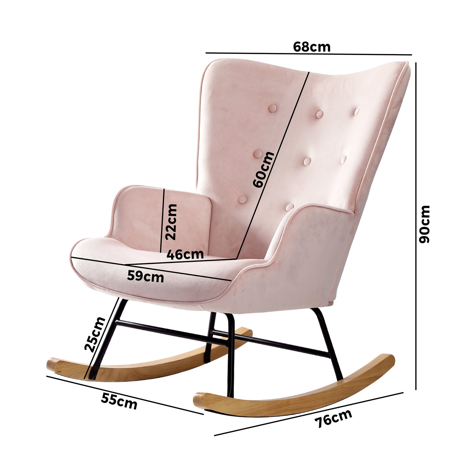 Oikiture Rocking Chair Armchair Velvet Accent Chairs Fabric Upholstered Pink - Sunyee