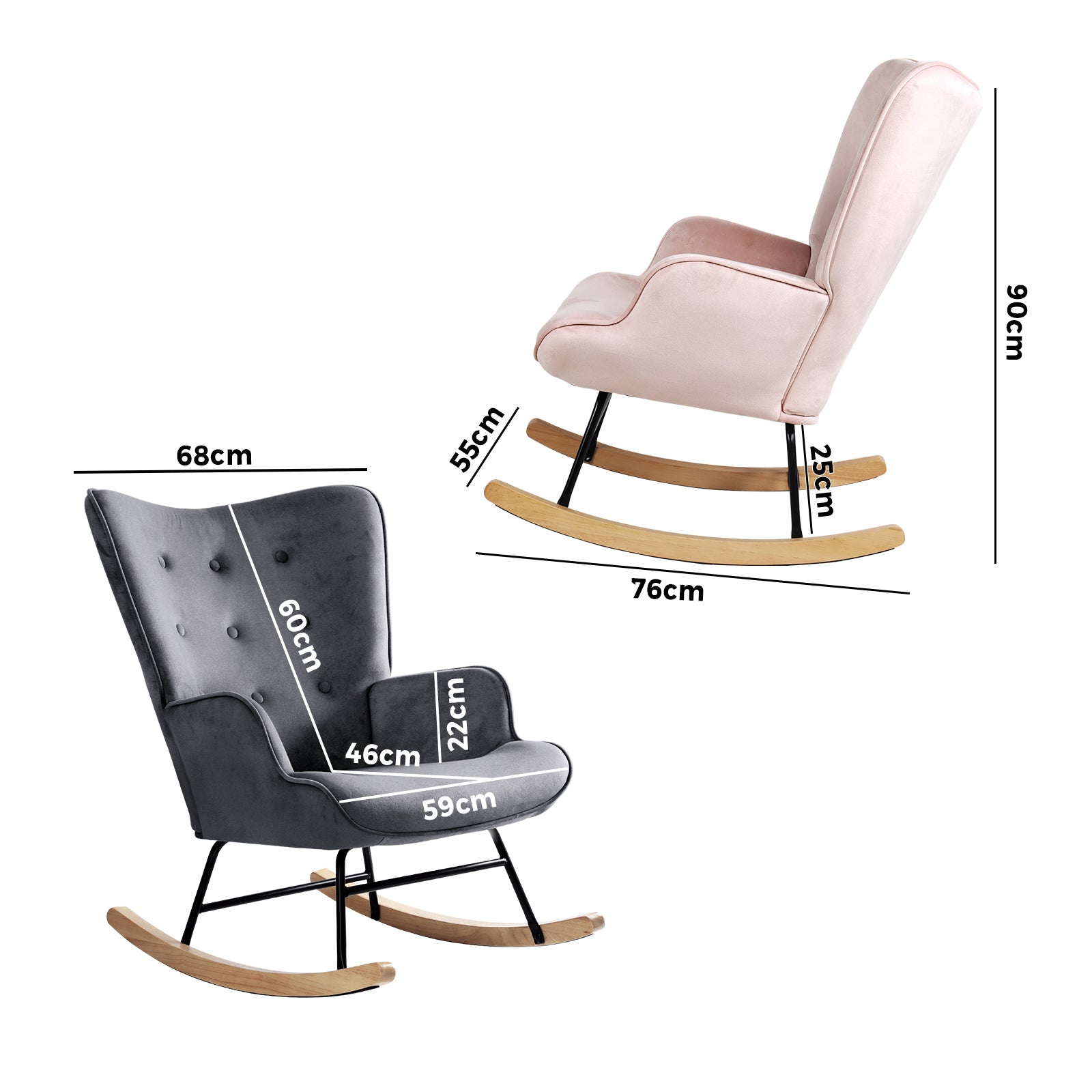 Oikiture Rocking Chair Nursing Armchair Velvet/Linen/Sherpa Accent Chairs - Sunyee