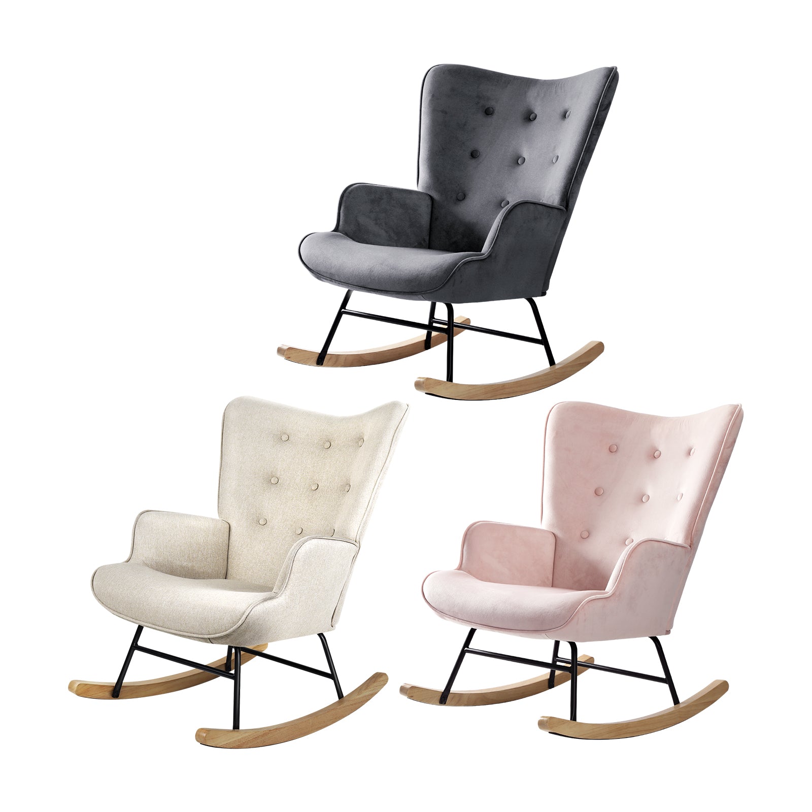 Oikiture Rocking Chair Nursing Armchair Velvet/Linen/Sherpa Accent Chairs - Sunyee