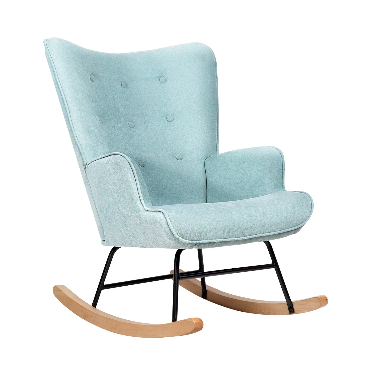 Oikiture Rocking Chair Nursing Armchair Velvet Accent Chairs Upholstered Blue - Sunyee