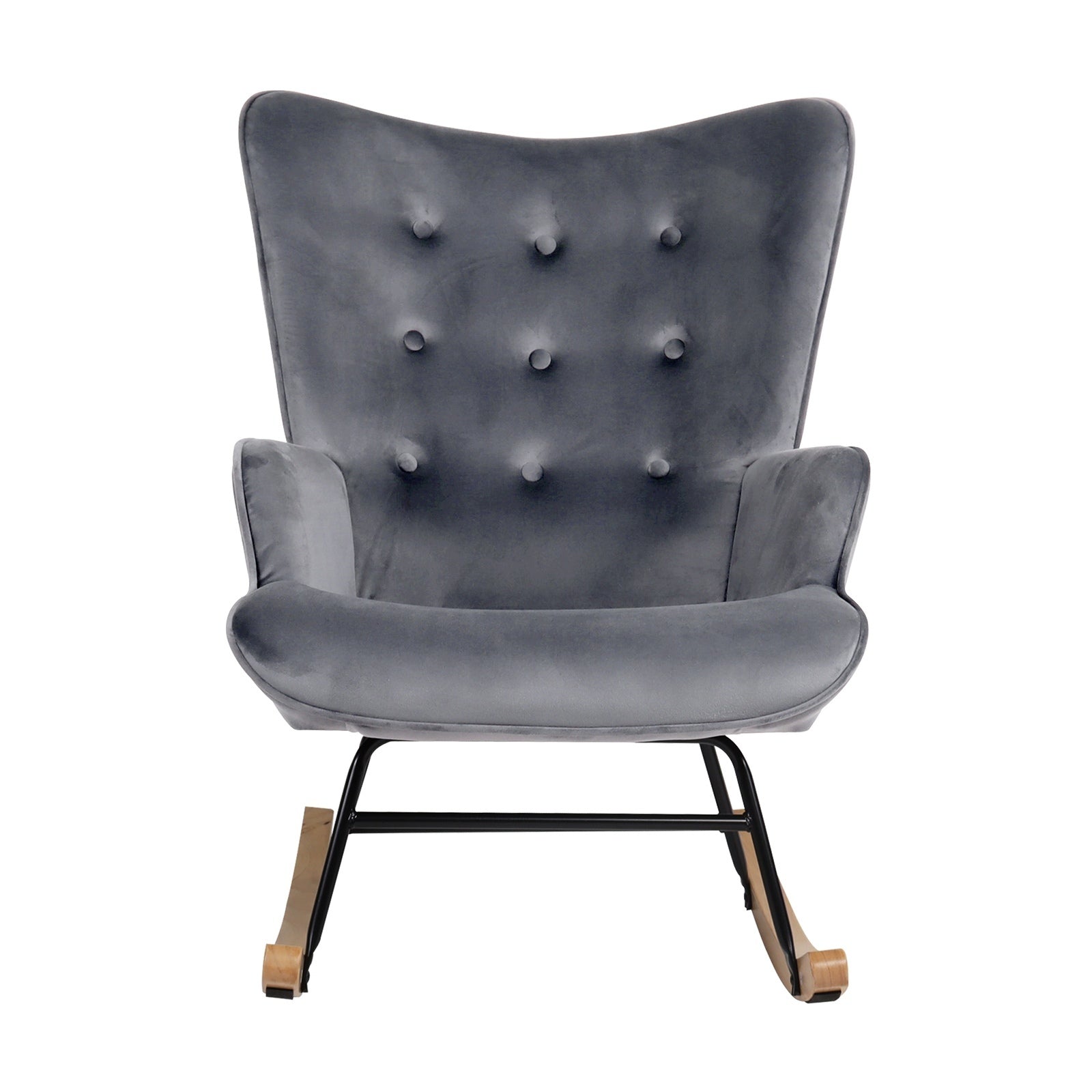Oikiture Rocking Chair Nursing Armchair Velvet Accent Chairs Upholstered Grey - Sunyee