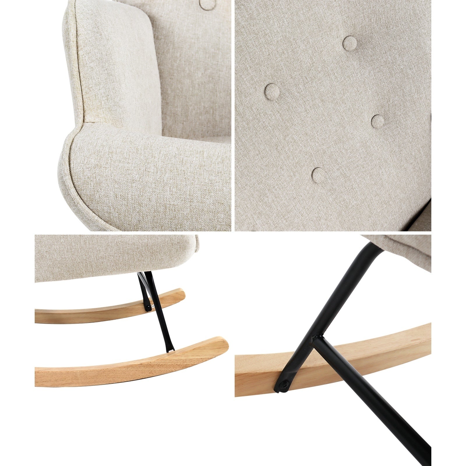 Oikiture Rocking Chair Nursing Armchair Linen Accent Chairs Upholstered Beige - Sunyee